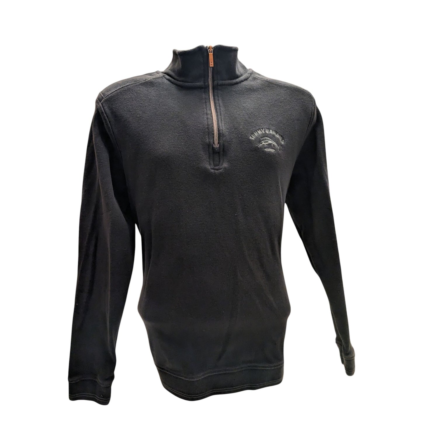 Tommy Bahama Pullover Mens Medium Black Cotton Sweatshirt Quarter Zip Casual
