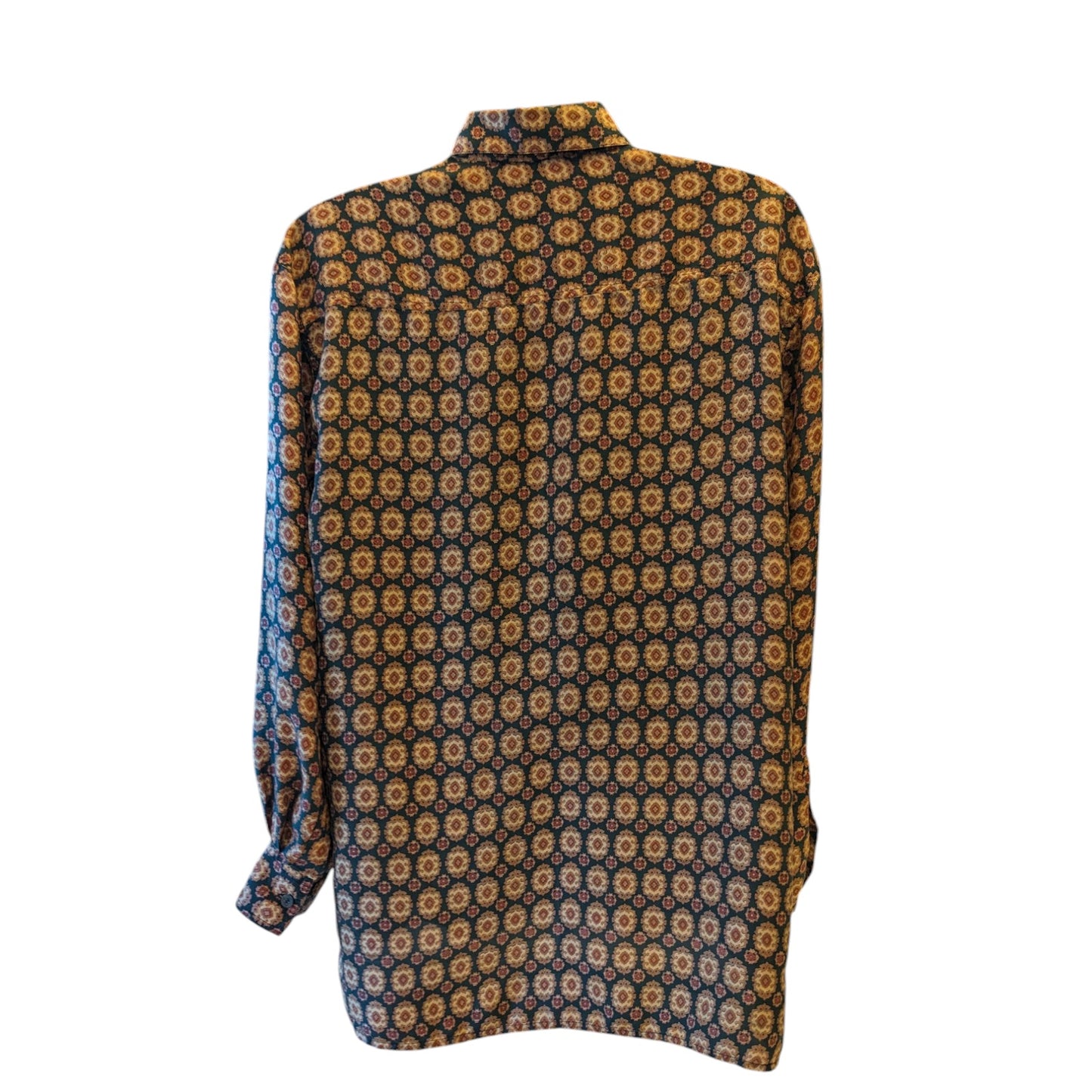 Robert Stock Silk Shirt Men Large Vintage Long Sleeve Button Geometric Paisley