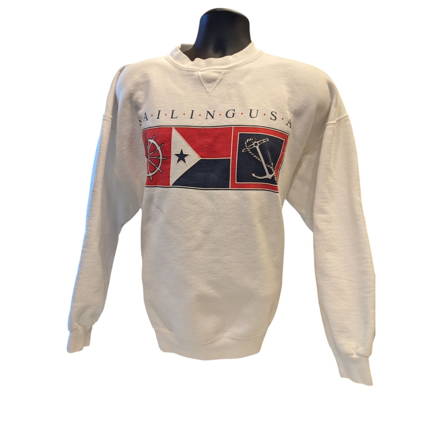 Vintage Galt Sand Sailing USA Sweatshirt Mens XL Crewneck Flag Anchor Pullover