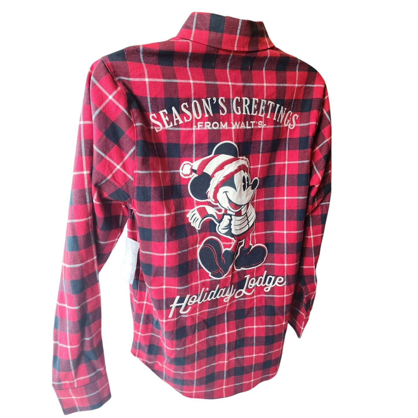 Disney Mickey Plaid Flannel Shirt Large Seasons Greeting Holiday Lodge Christmas