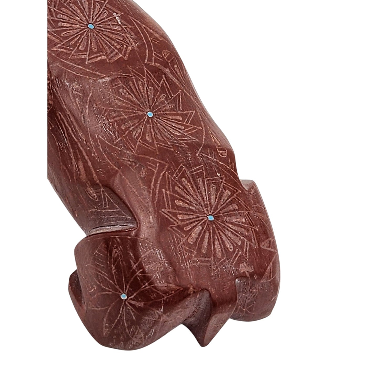 Native American Zuni Bear Fetish Derrick Kaamasee Pipestone Carving Turquoise 4"