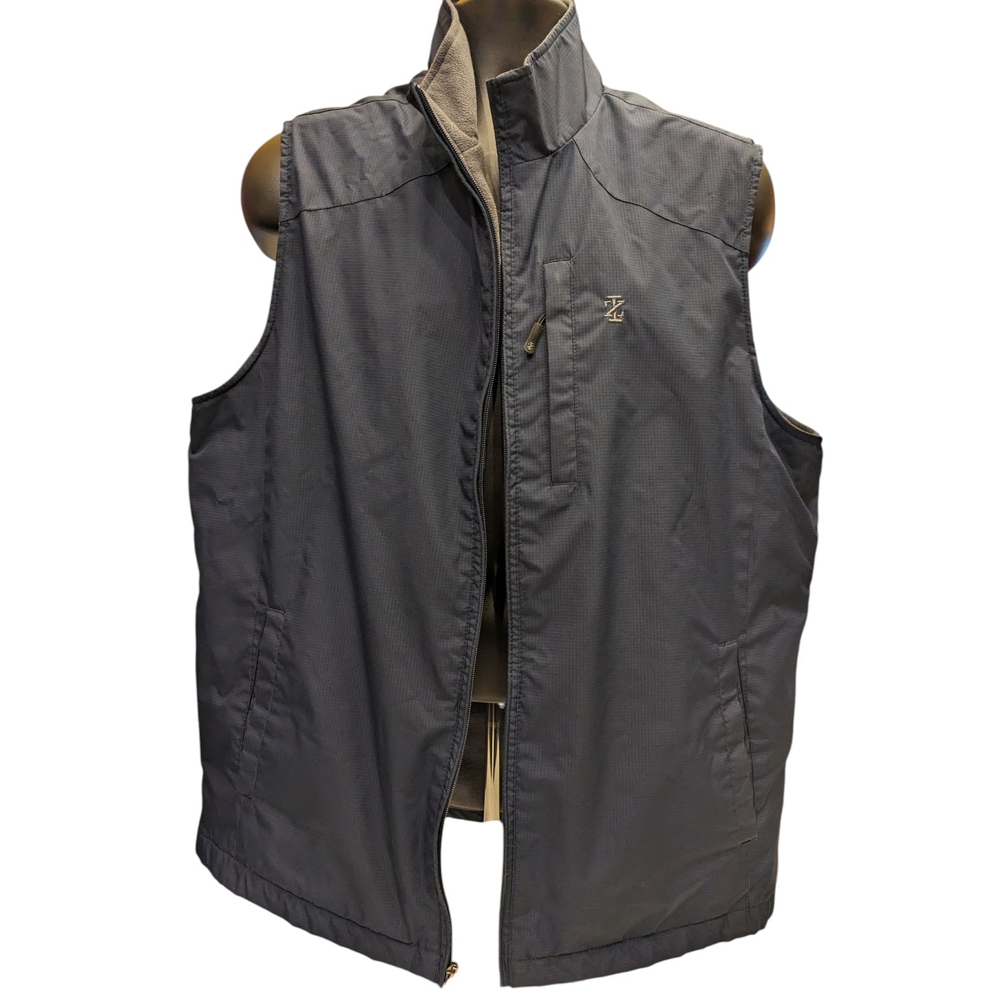 IZOD Fleece Lined Windbreaker Vest Mens Large Midnight Zip Up Golf Layer 606424