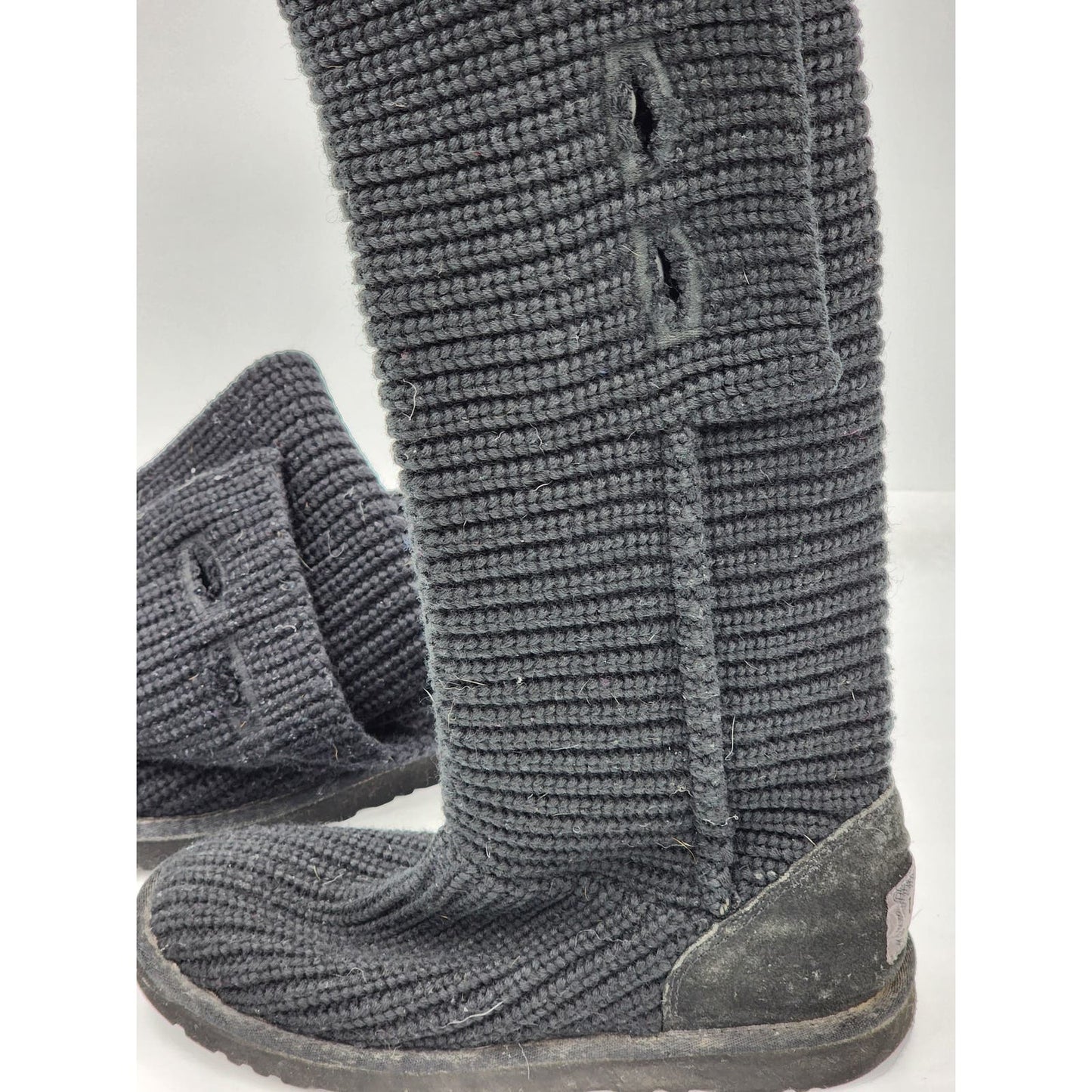 Ugg Classic Cardy Boots Womens Knitted Size 8 Black 5819 Mid Calf To Tall Sock