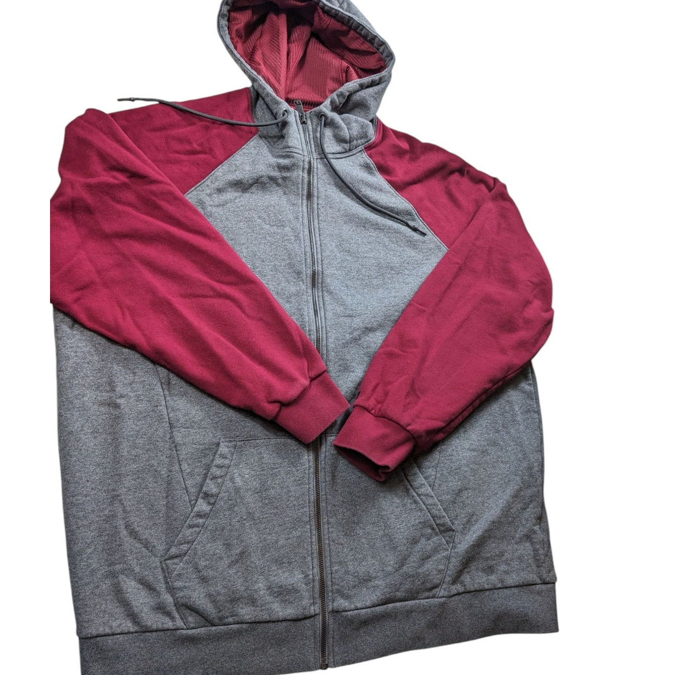 Russell Hoodie Mens 2XL Full Zip Premium Fleece Gray Maroon Hooded Sweatshirt