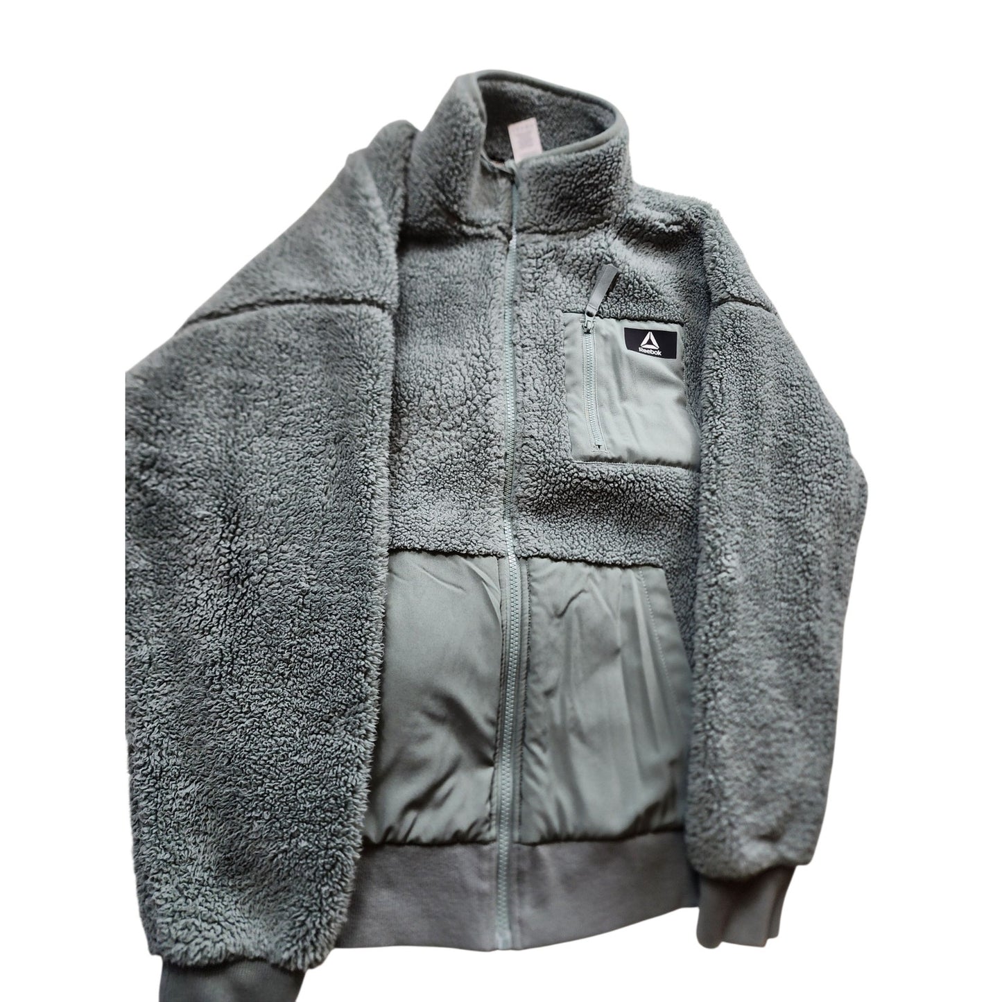 Reebok Sherpa Fleece Jacket Womens Large Zip Cozy Gorpcore Athleisure Sweater