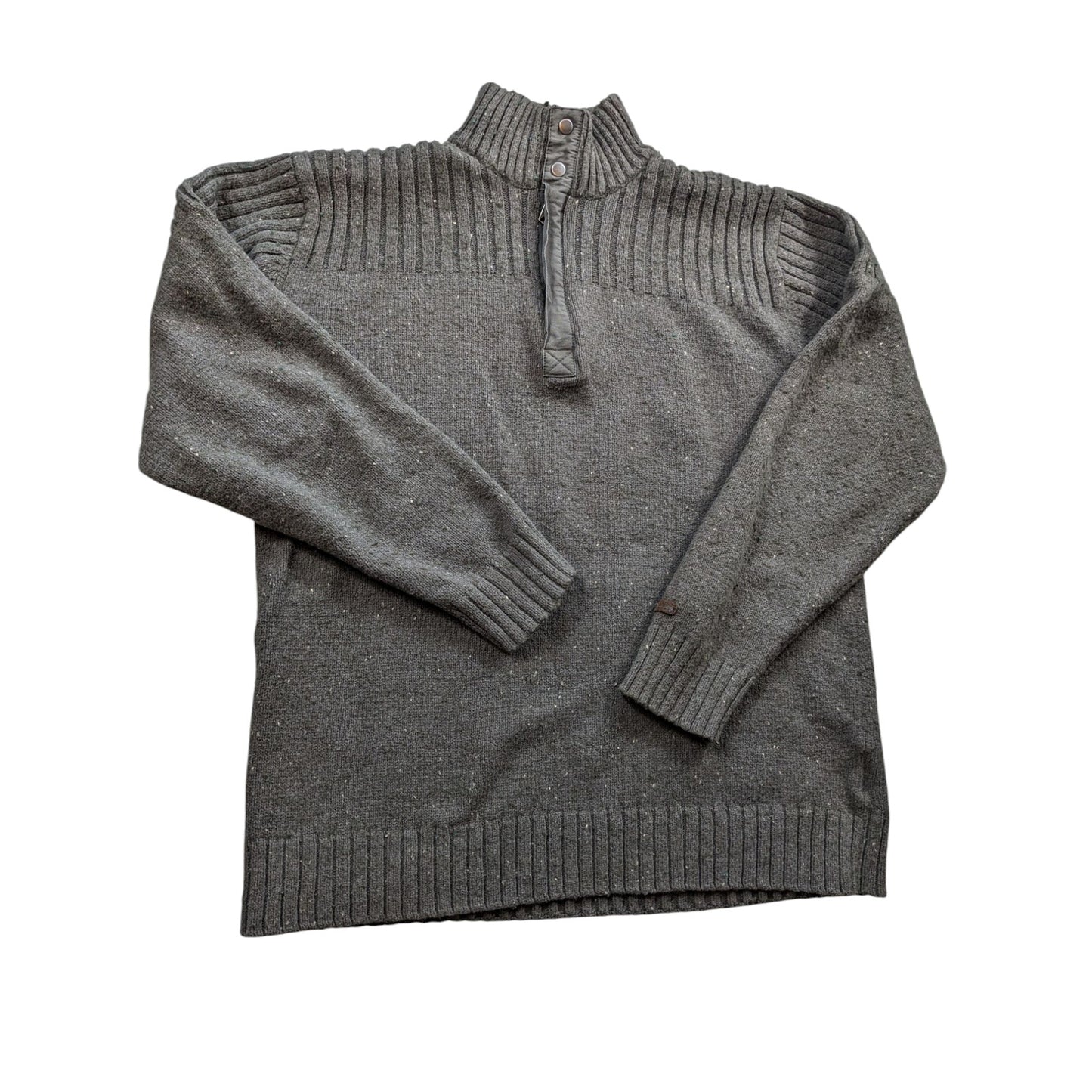 Columbia Sweater Mens Medium XCO Quarter Snap Gray Wool Blend Pullover Mock Neck