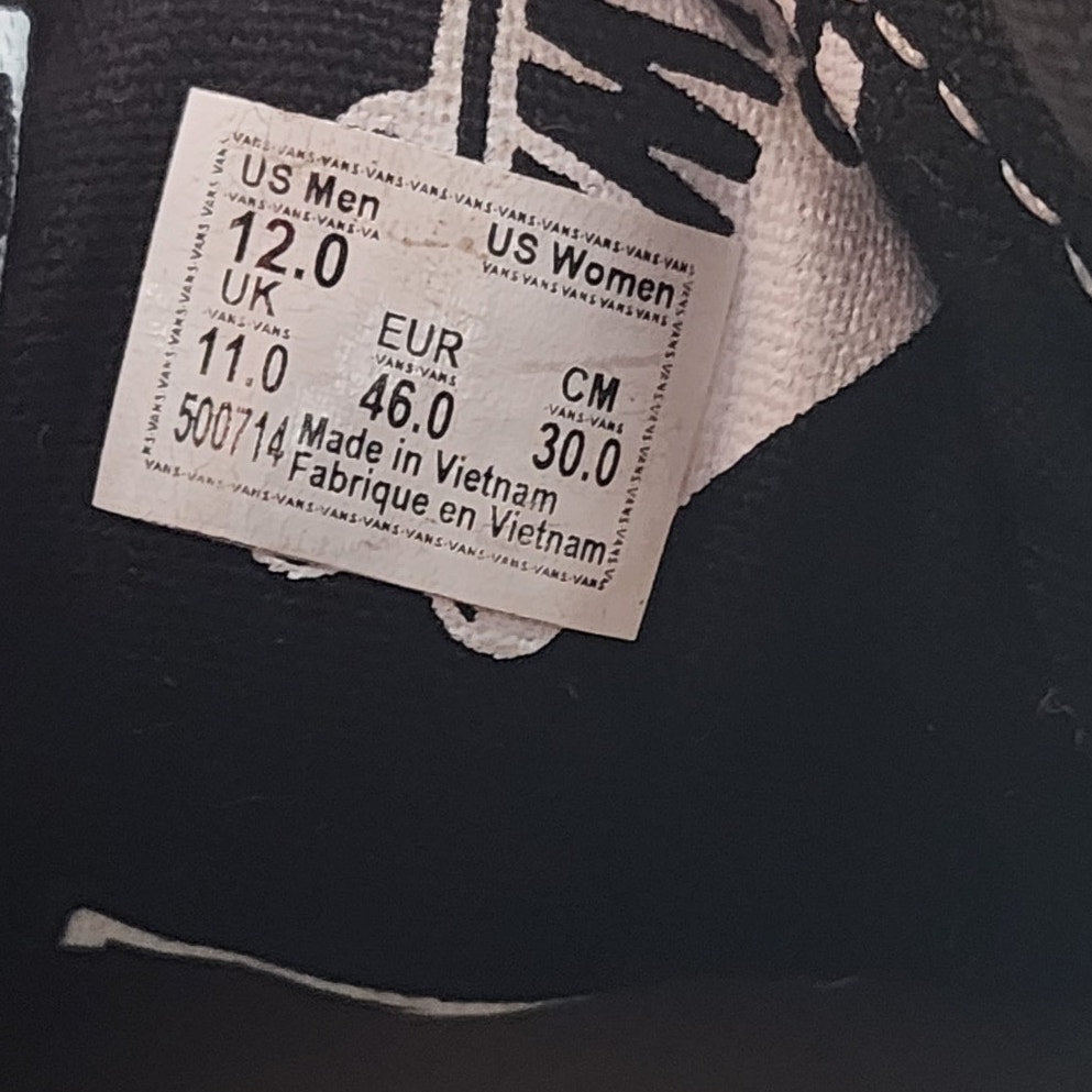 Vans Shoes Black White Print Sneakers Mens 12 Low Top Skate Streetwear 500714