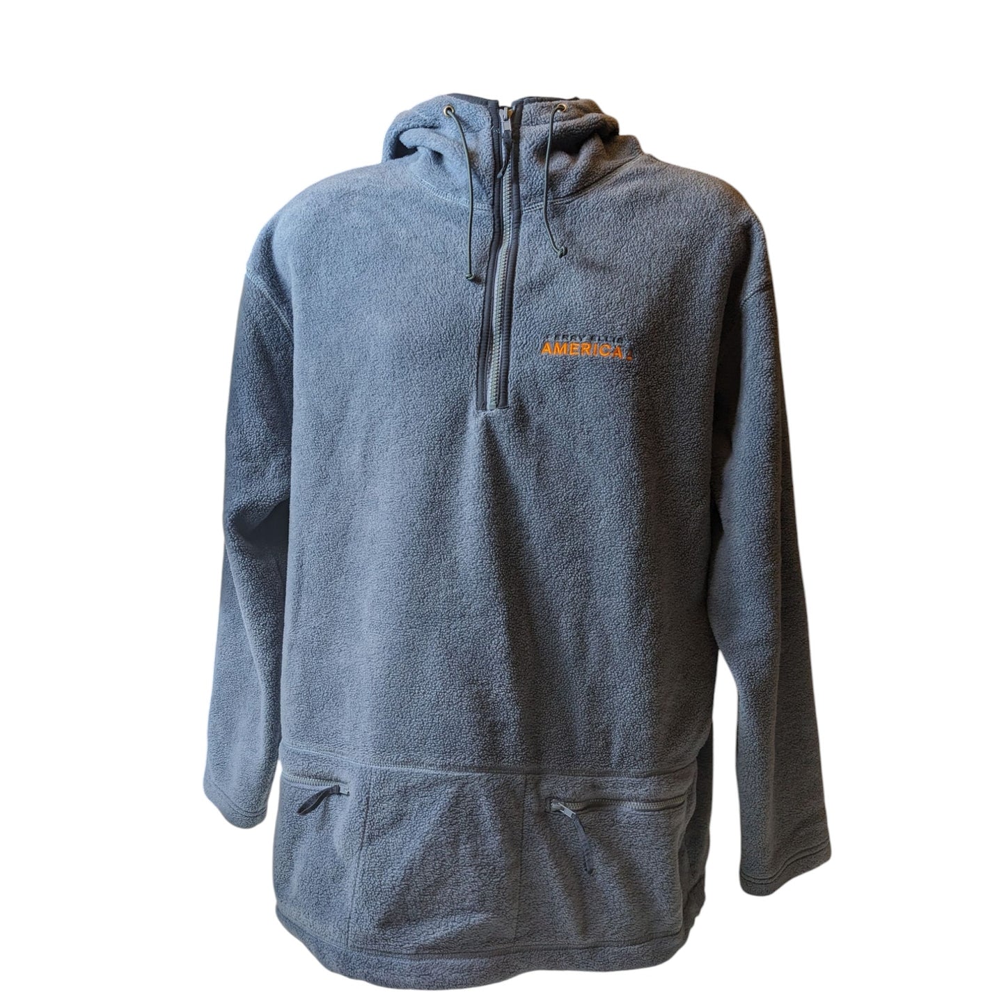 Perry Ellis Hoodie Mens Large Fleece Pullover Jacket Blue Zip Pockets Sweatshirt