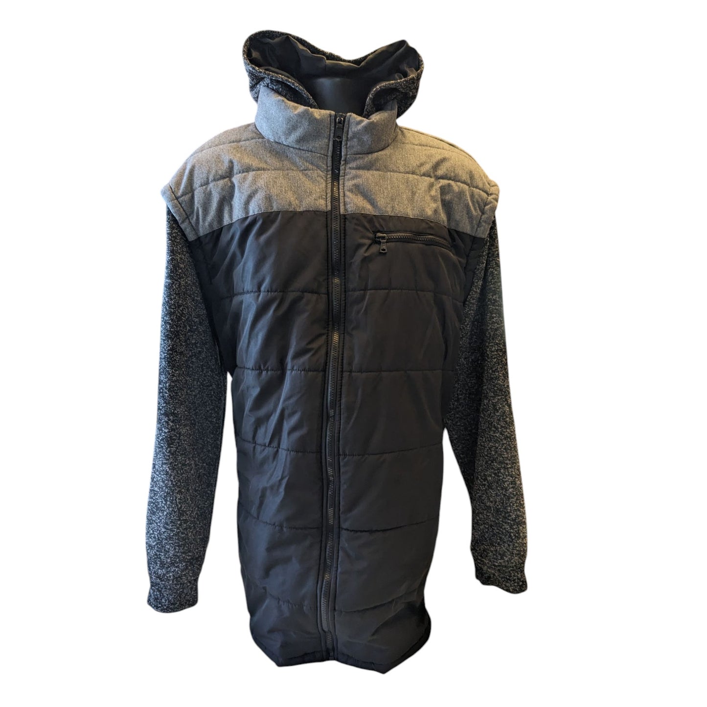 PX Clothing Jacket Mens 3XLT Hooded Puffer Full Zip Gray Black Colorblock Hoodie