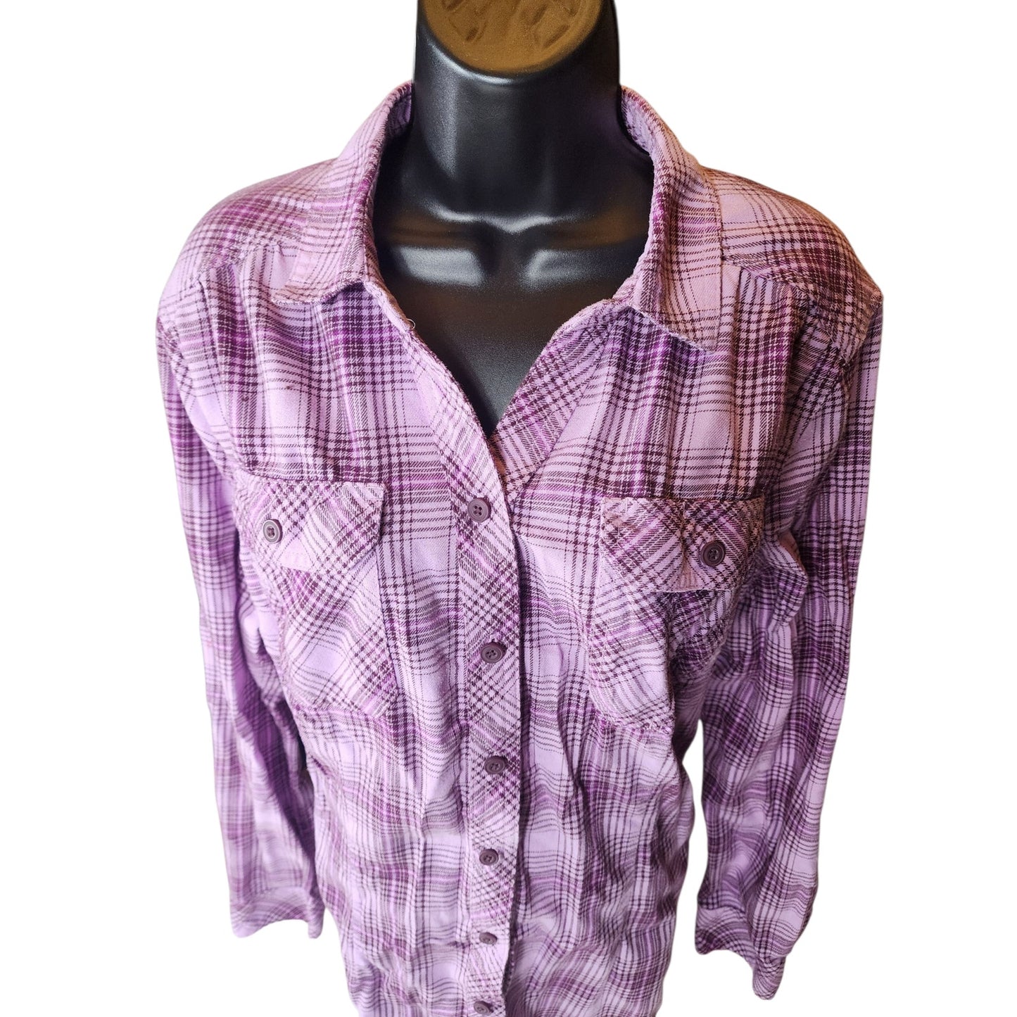 Duluth Trading Shirt Women XL Purple Plaid Button Front Long Sleeve Western Top