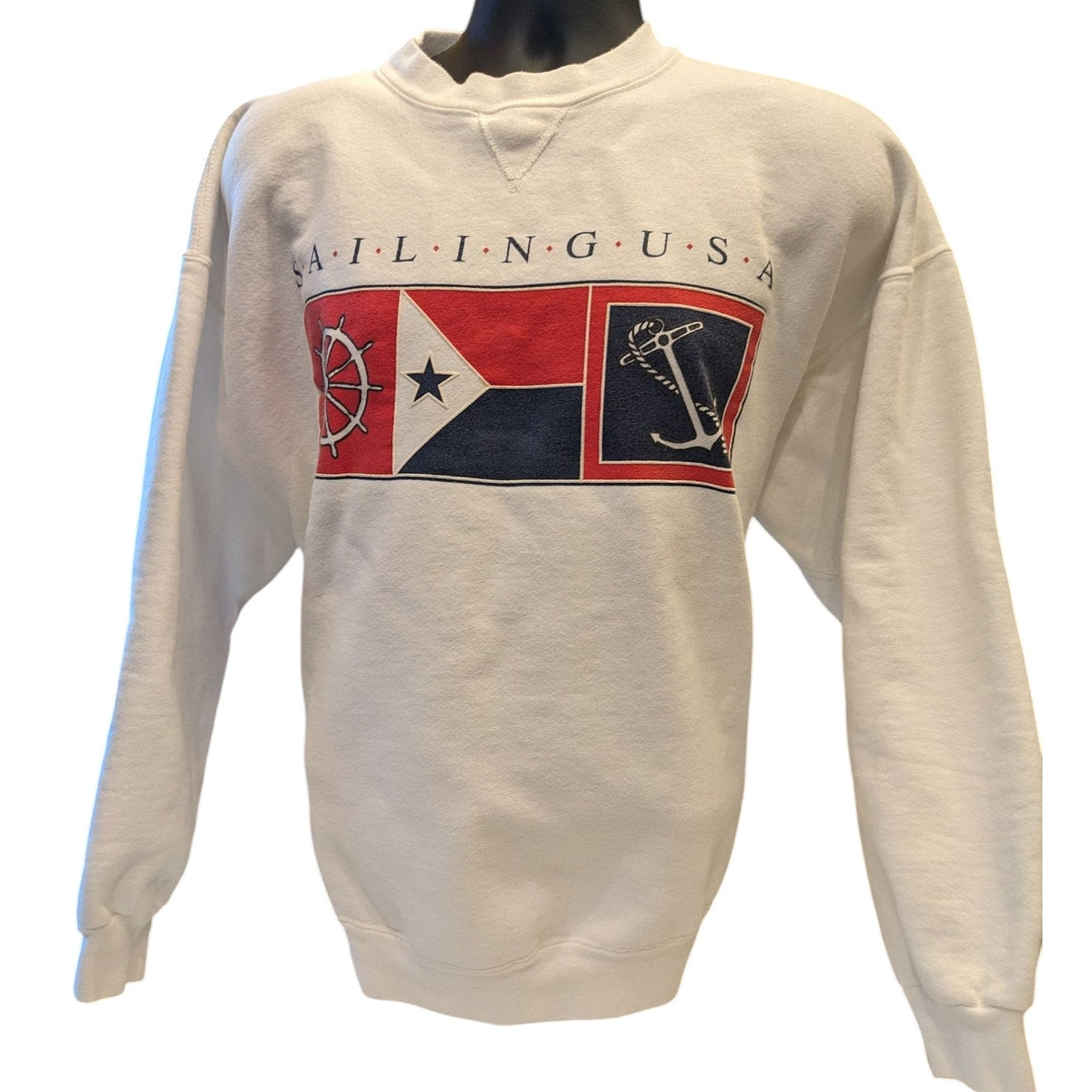 Vintage Galt Sand Sailing USA Sweatshirt Mens XL Crewneck Flag Anchor Pullover