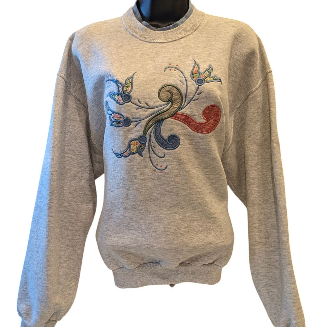 Vintage Jerzees Sweatshirt Women Large Embroidered Floral Pullover Retro 90s