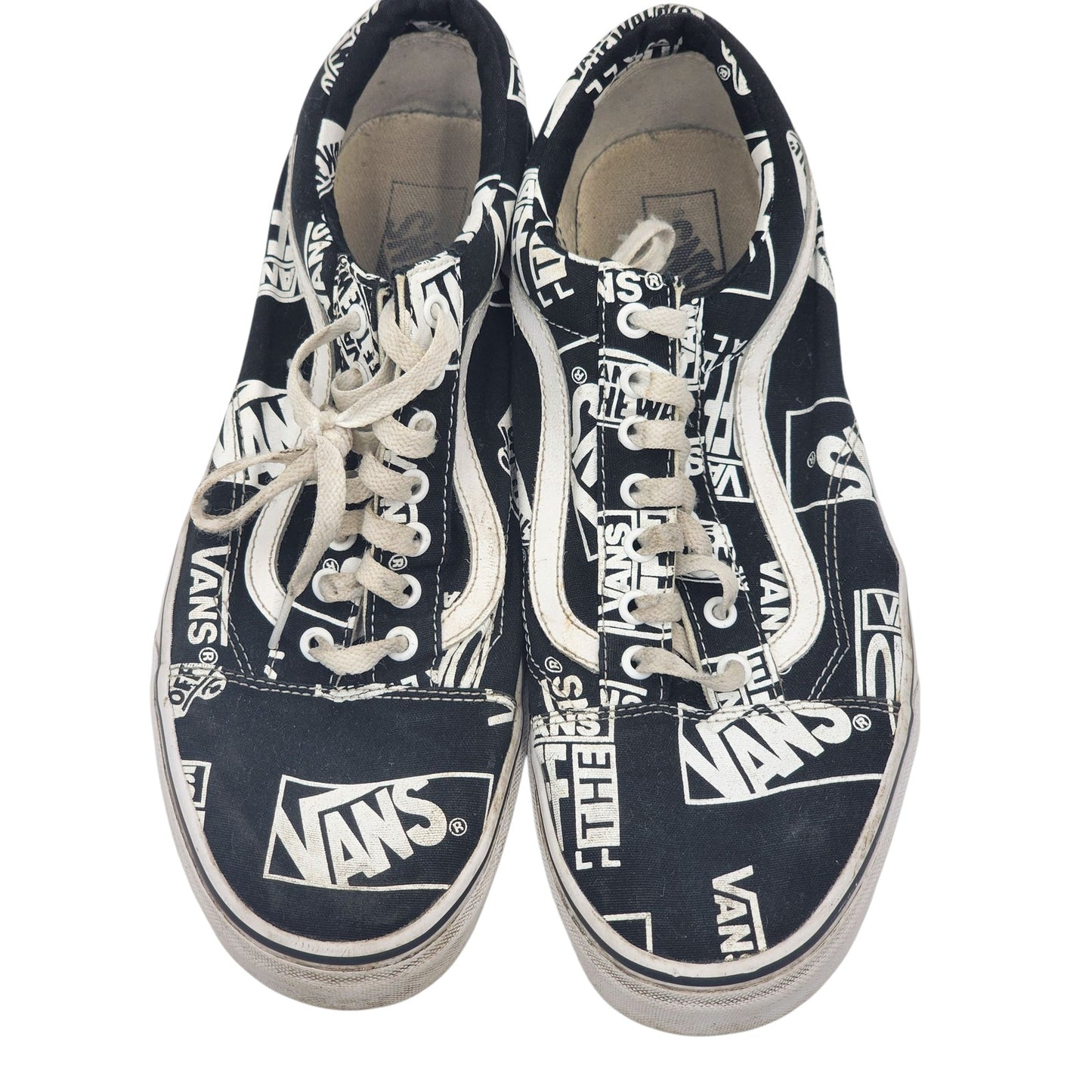Vans Shoes Black White Print Sneakers Mens 12 Low Top Skate Streetwear 500714