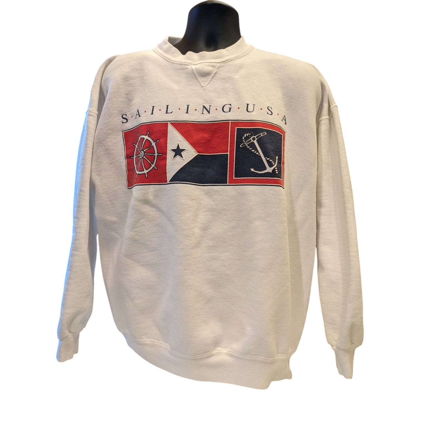 Vintage Galt Sand Sailing USA Sweatshirt Mens XL Crewneck Flag Anchor Pullover