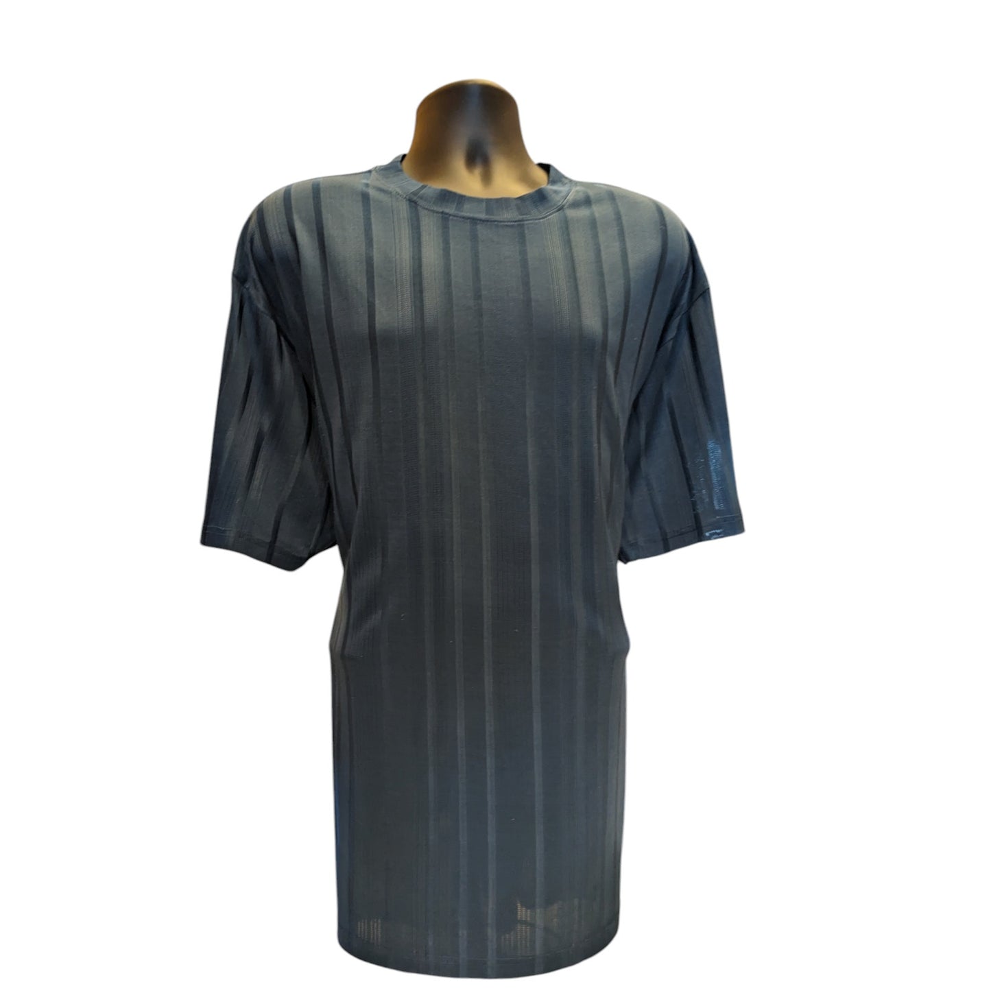 Stacy Adams Shirt Mens 3XLT Textured Blue Striped Short Sleeve Crew Neck