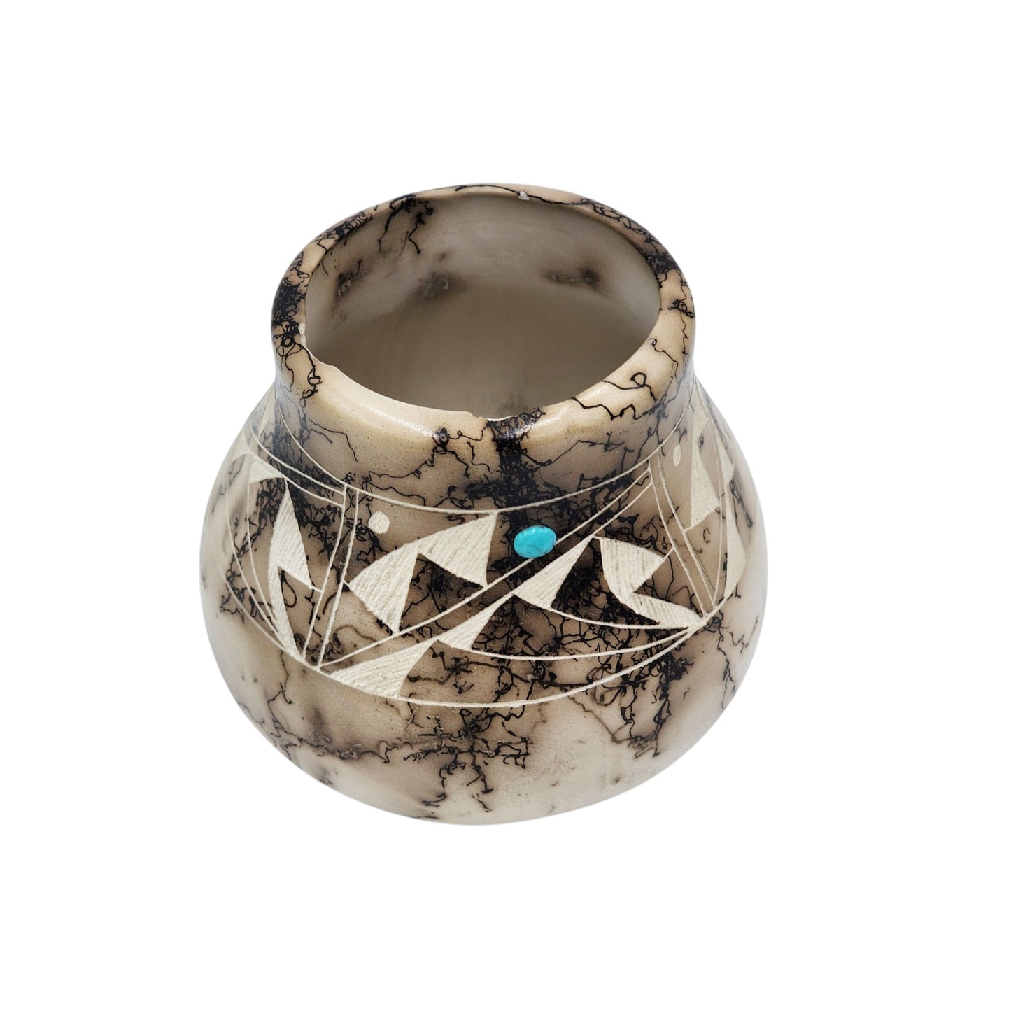 Native American Horsehair Pottery Vase Signed Navajo Turquoise Southwest 4.5"