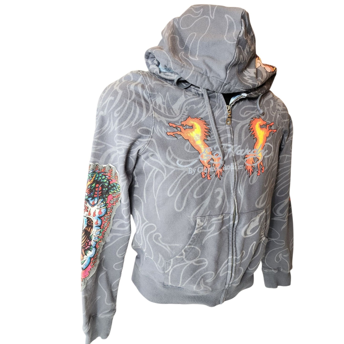 Ed Hardy Christian Audigier Hoodie Small Tattoo Flames Horses Y2K Dead Or Alive