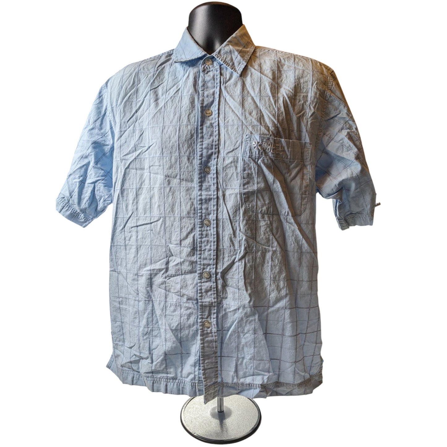 Southpole Shirt Mens Medium Short Sleeve Button Up Checkered Grid Pattern Plaid