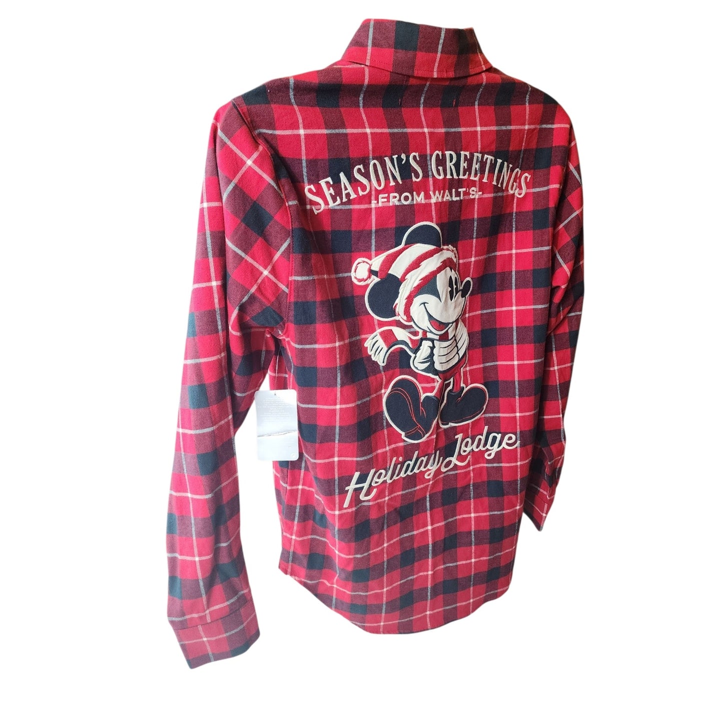Disney Mickey Plaid Flannel Shirt Large Seasons Greeting Holiday Lodge Christmas