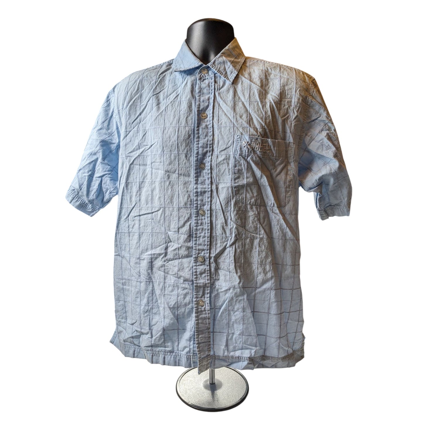 Southpole Shirt Mens Medium Short Sleeve Button Up Checkered Grid Pattern Plaid