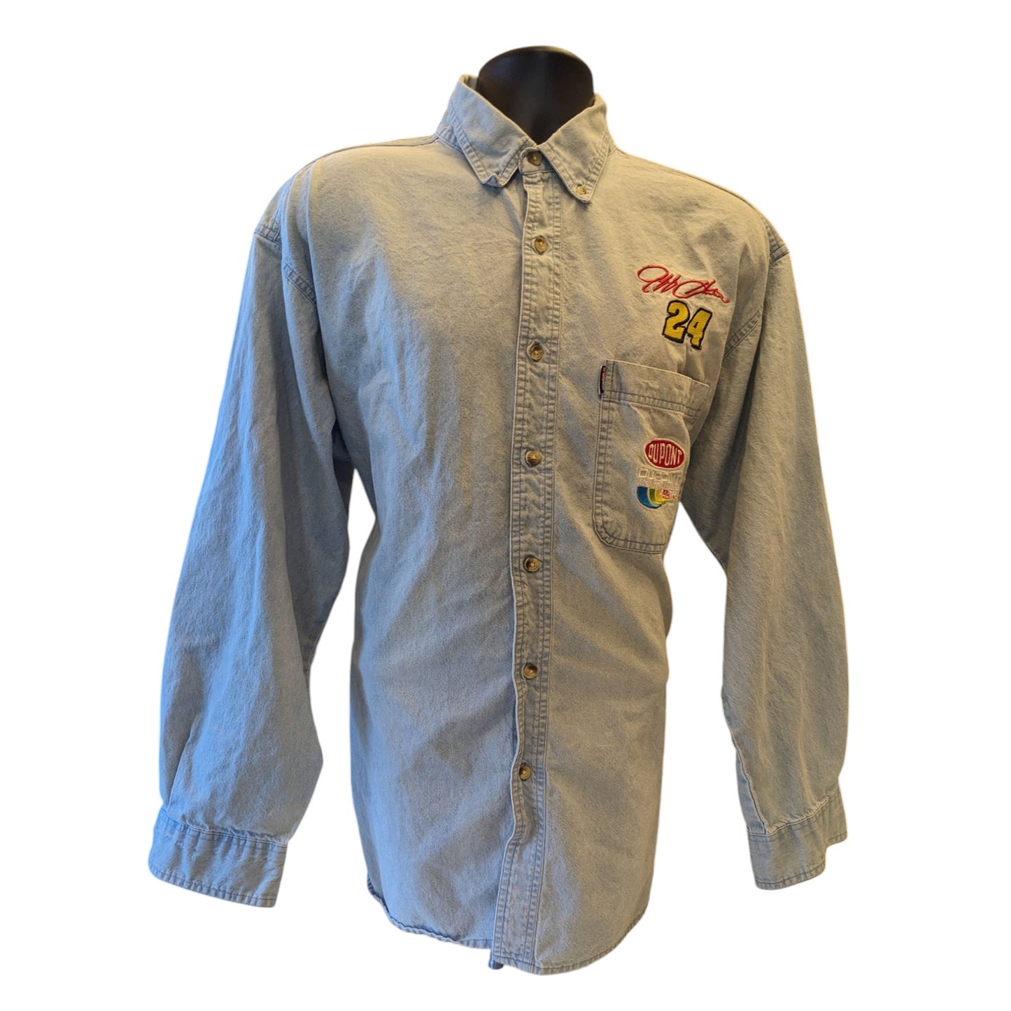 Vintage Jeff Gordon #24 DuPont Racing Mens XL Denim Button Up Shirt NASCAR