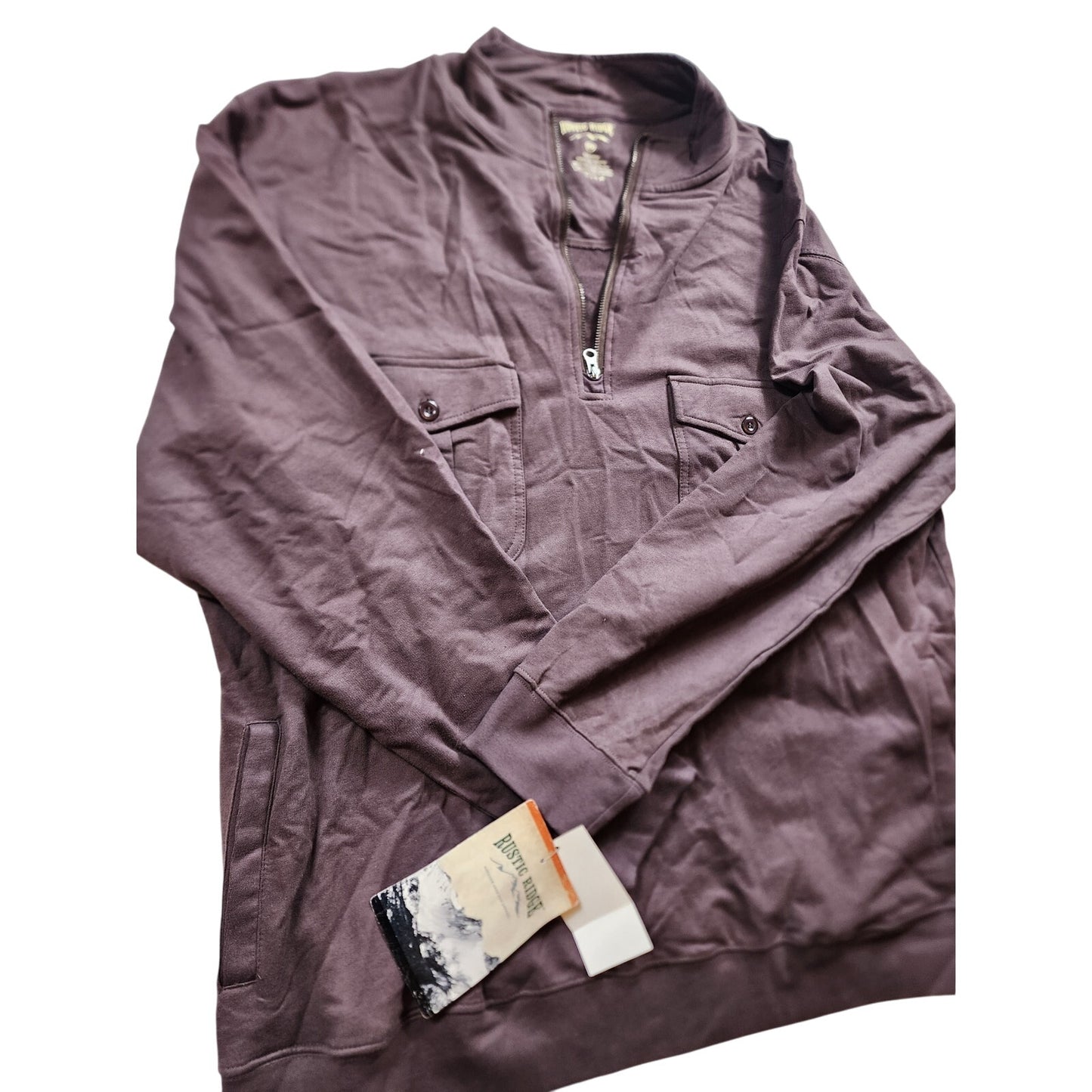 Rustic Ridge Mens Size 2XL Brown Cotton Half Zip Pullover Shirt Button Pockets