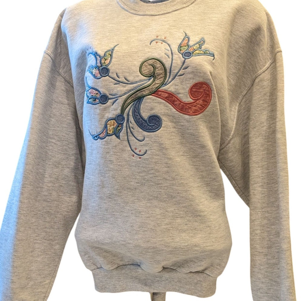 Vintage Jerzees Sweatshirt Women Large Embroidered Floral Pullover Retro 90s