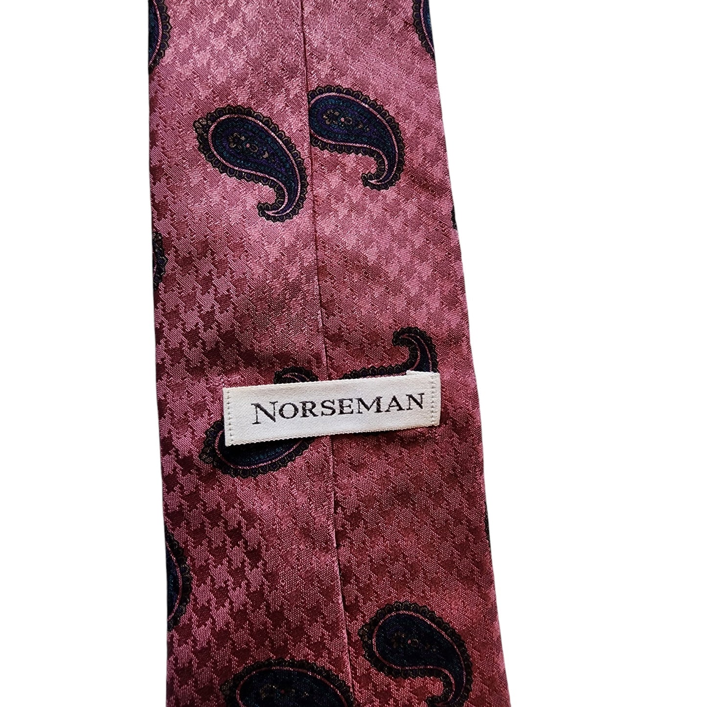 Norseman Vintage Silk Mens Tie Burgundy Necktie Neckwear Gentleman Y2k Retro