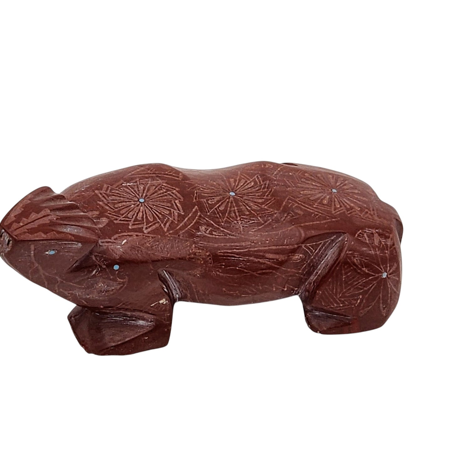 Native American Zuni Bear Fetish Derrick Kaamasee Pipestone Carving Turquoise 4"