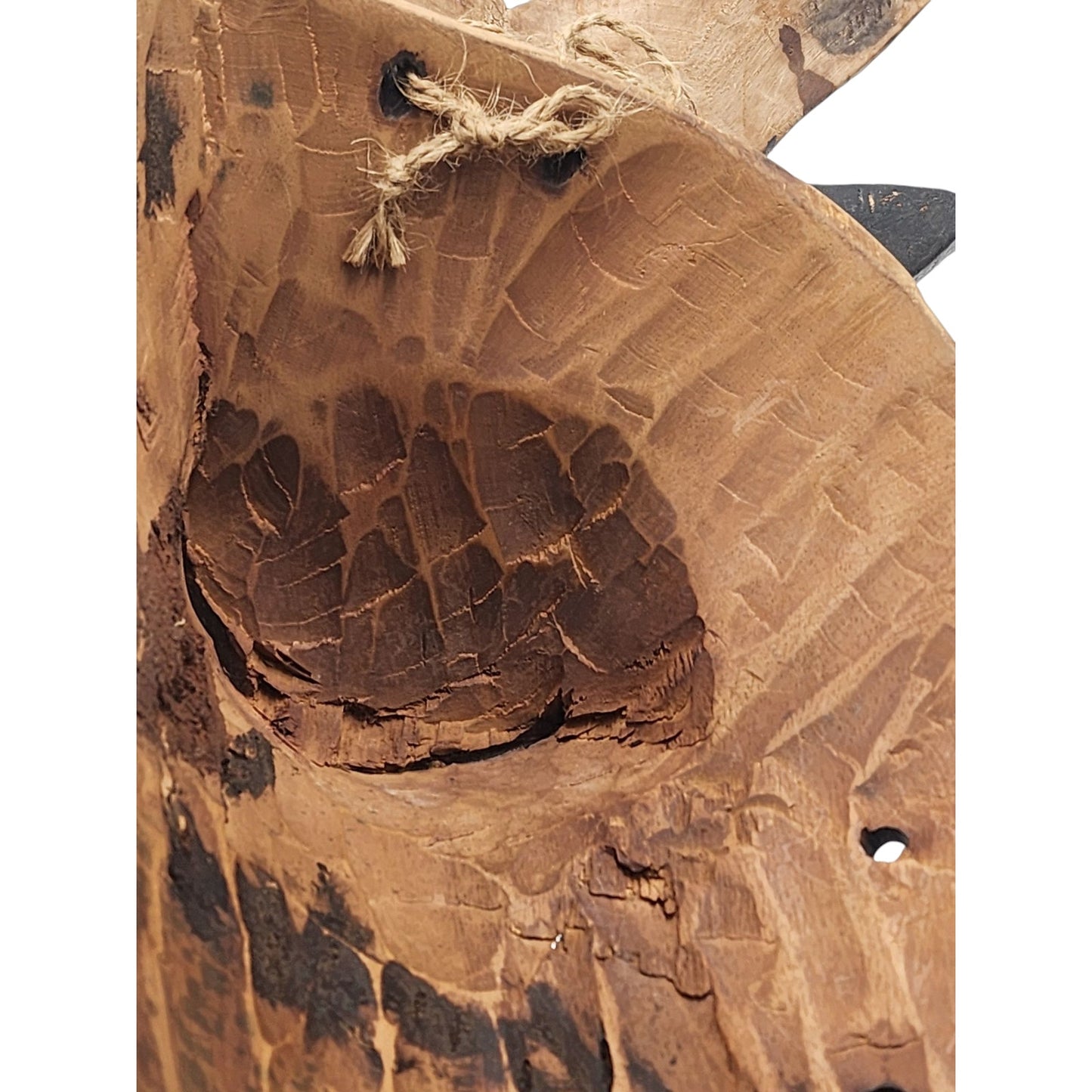 African Antelope Mask Hand Carved Wood Tribal Wall Art Rope Hanger Vintage 26"