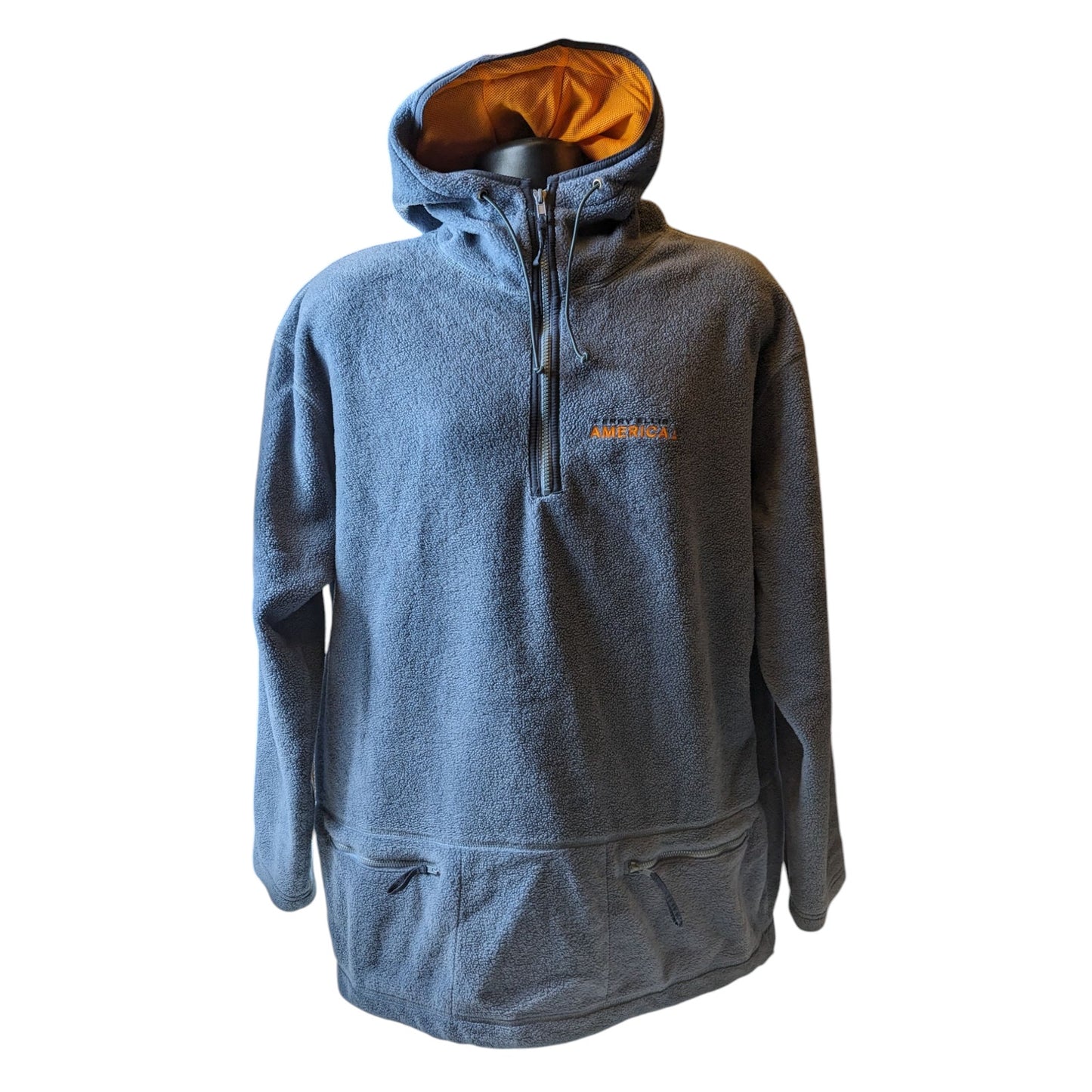 Perry Ellis Hoodie Mens Large Fleece Pullover Jacket Blue Zip Pockets Sweatshirt