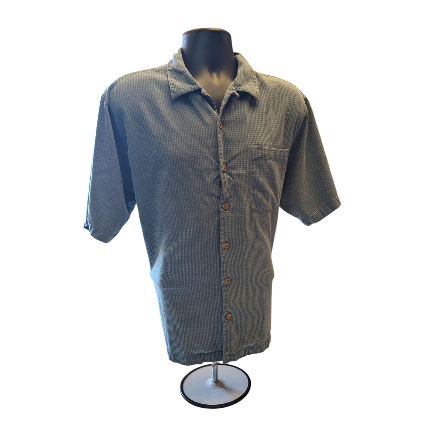 Tommy Bahama Mens Large Short Sleeve Shirt Blue Button Front Cotton Camp Collar