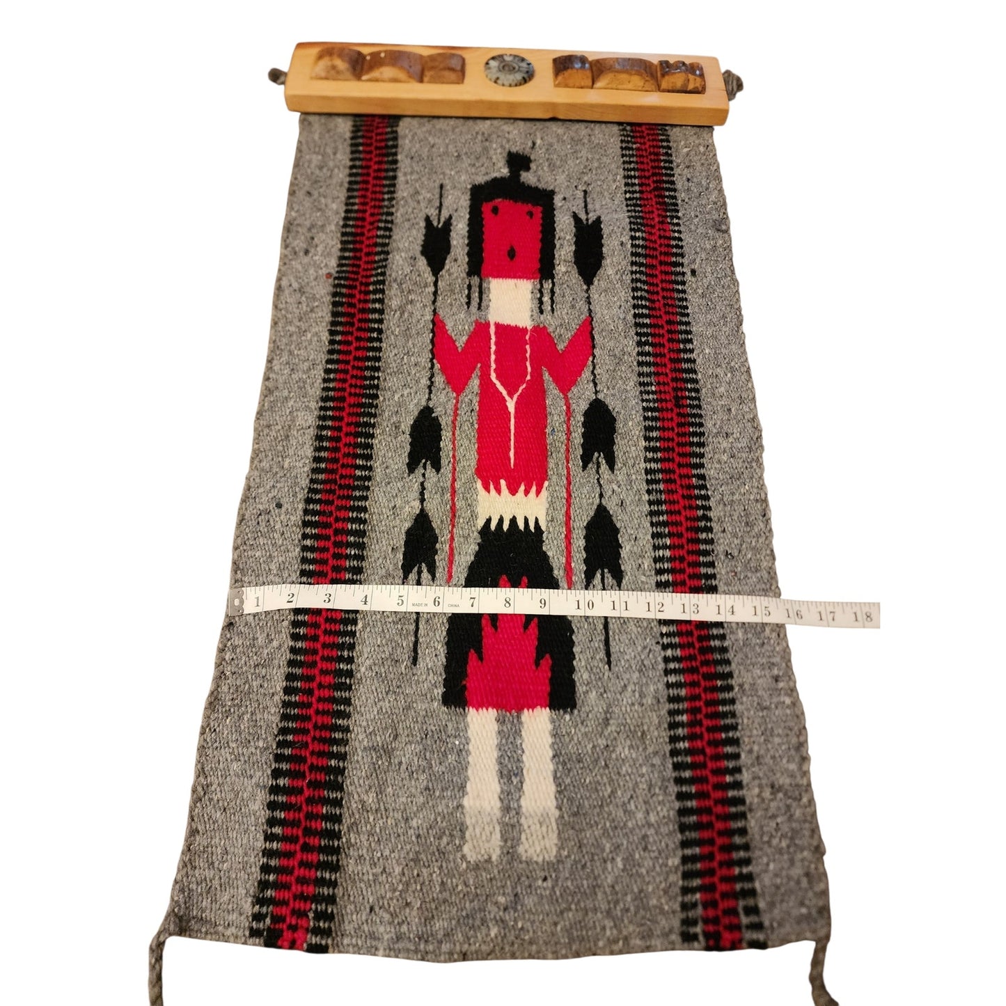 Native American Navajo Yei Wool Rug Handwoven Wall Hanging Southwestern 31x15
