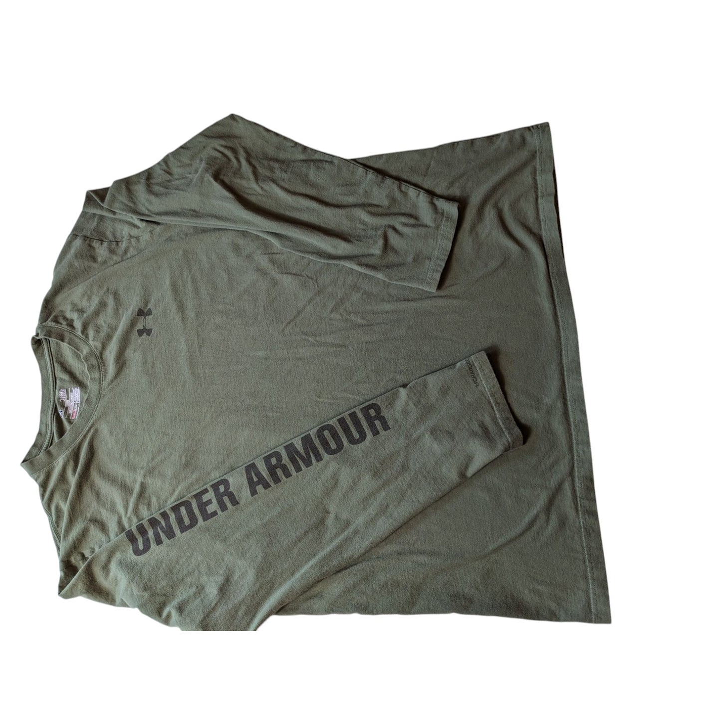 Under Armour Shirt Men XL Long Sleeve Loose Fit HeatGear Green Graphic Gym Eagle