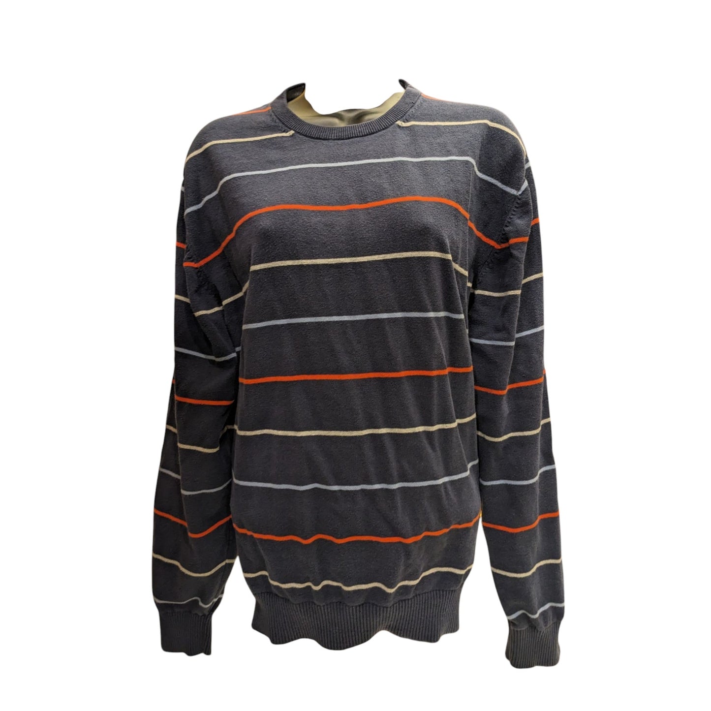 IZOD Sweater Womens XL Black Striped Crewneck Pullover Casual Knit Long Sleeve
