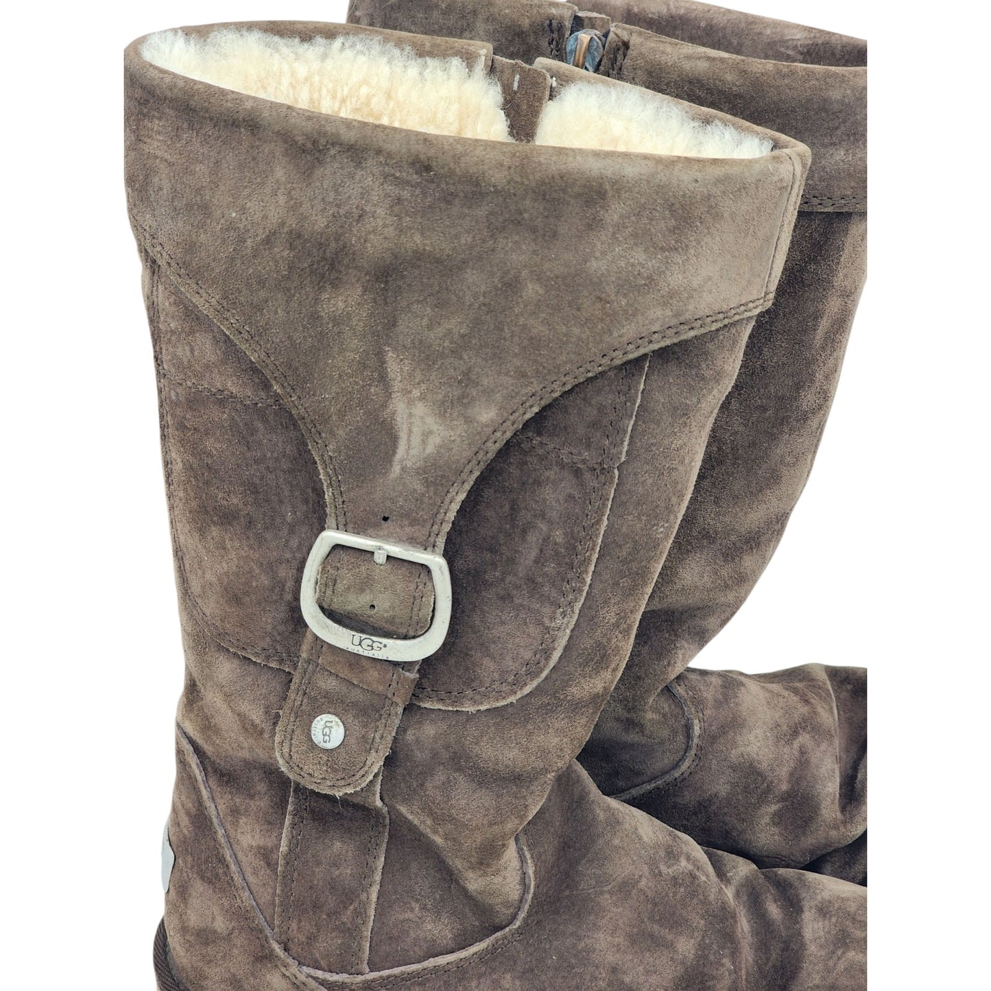 UGG Winter Cargo Boots Womens 7 Suede Shearling Tall Buckle Zip Hiking 5132
