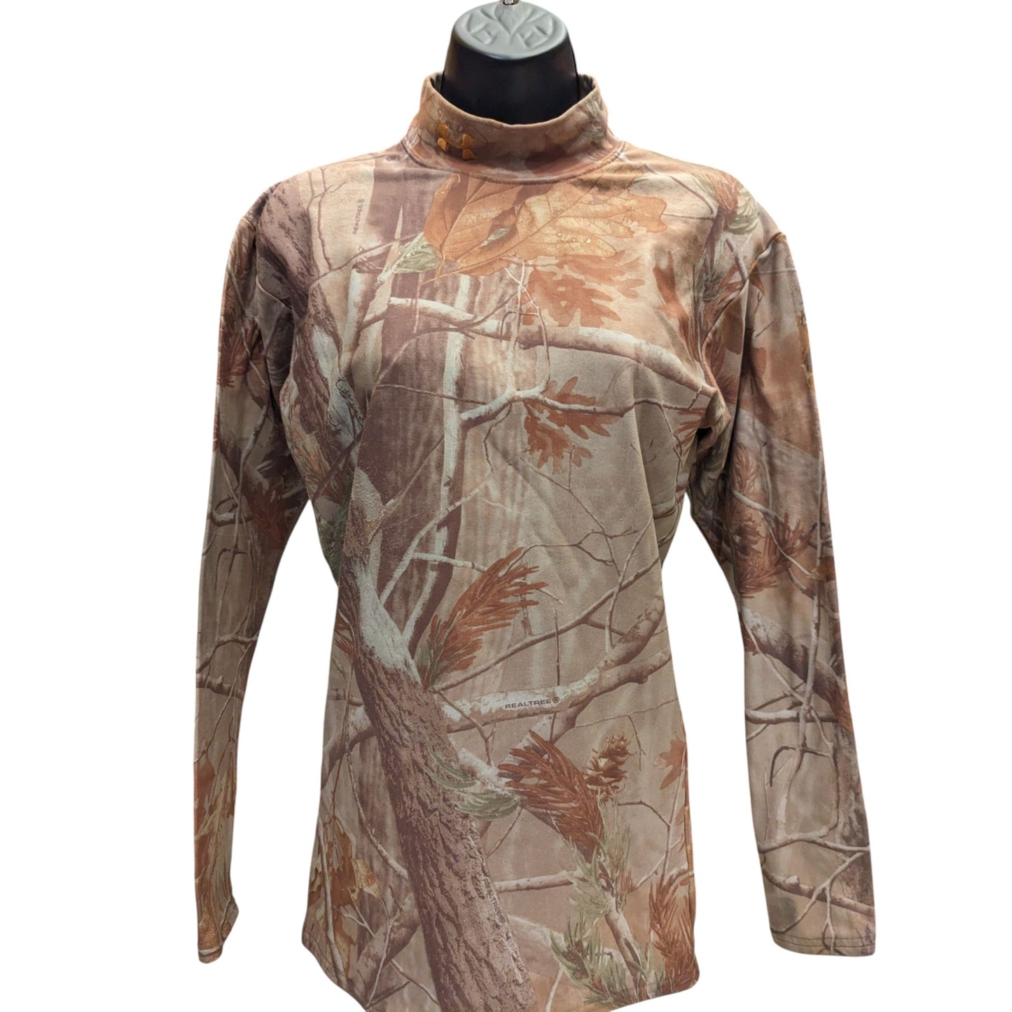 Under Armour Realtree Long Sleeve Mock Neck Shirt Women Large Camo Hunting Hike