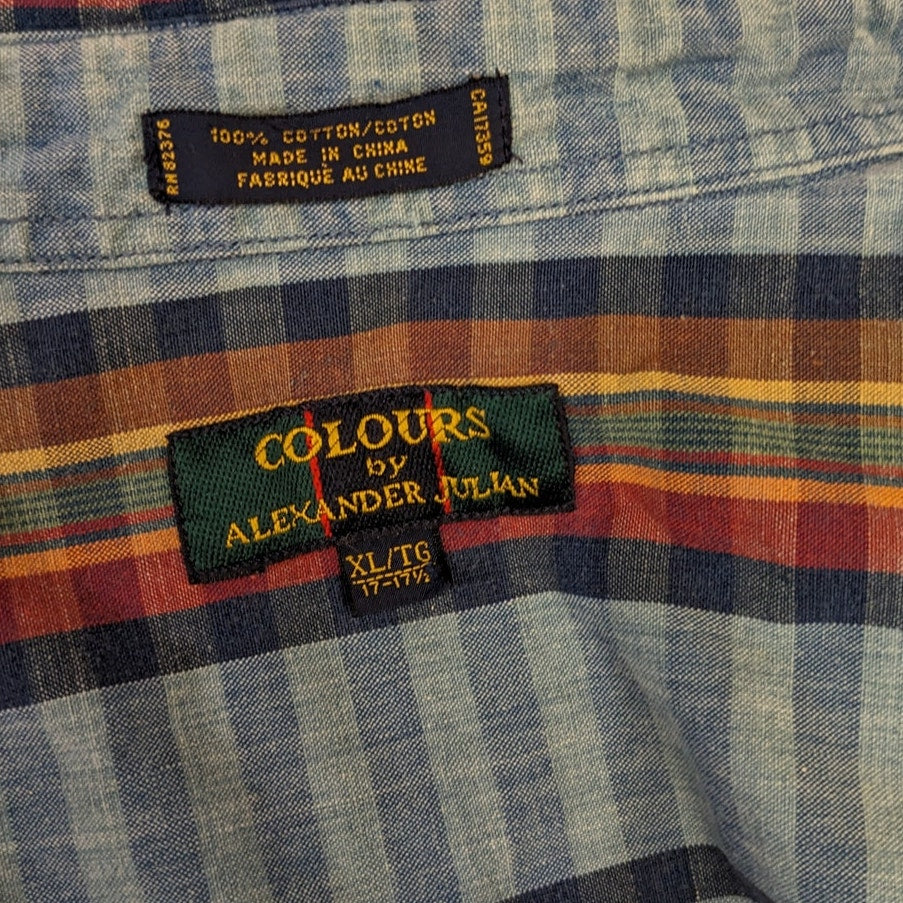Colours by Alexander Julian Shirt Mens XL Plaid Cotton Long Sleeve Vintage Style