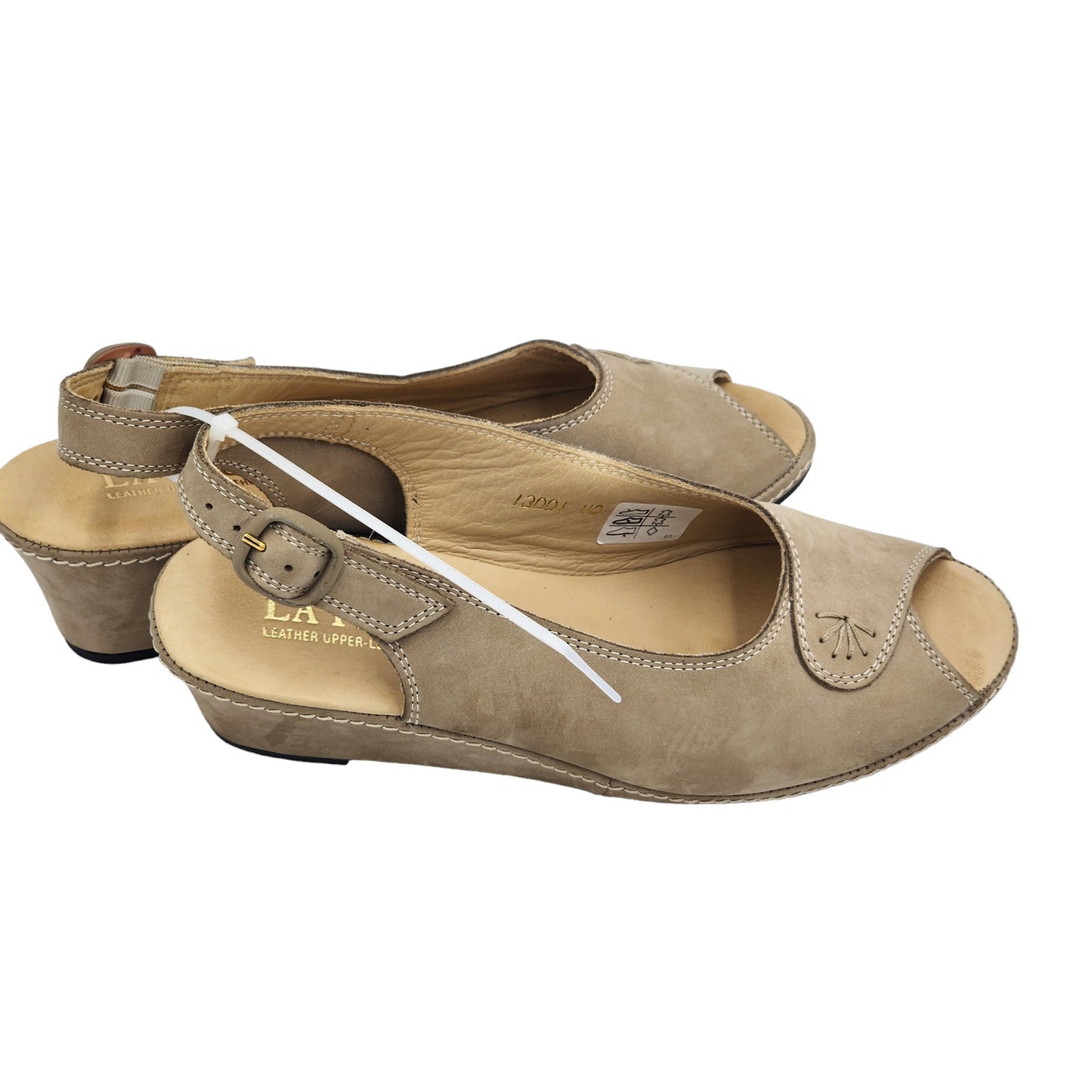 La Plume Sandals Women 9 40 EU Leather Peep Toe Slingback Wedge Adjustable strap