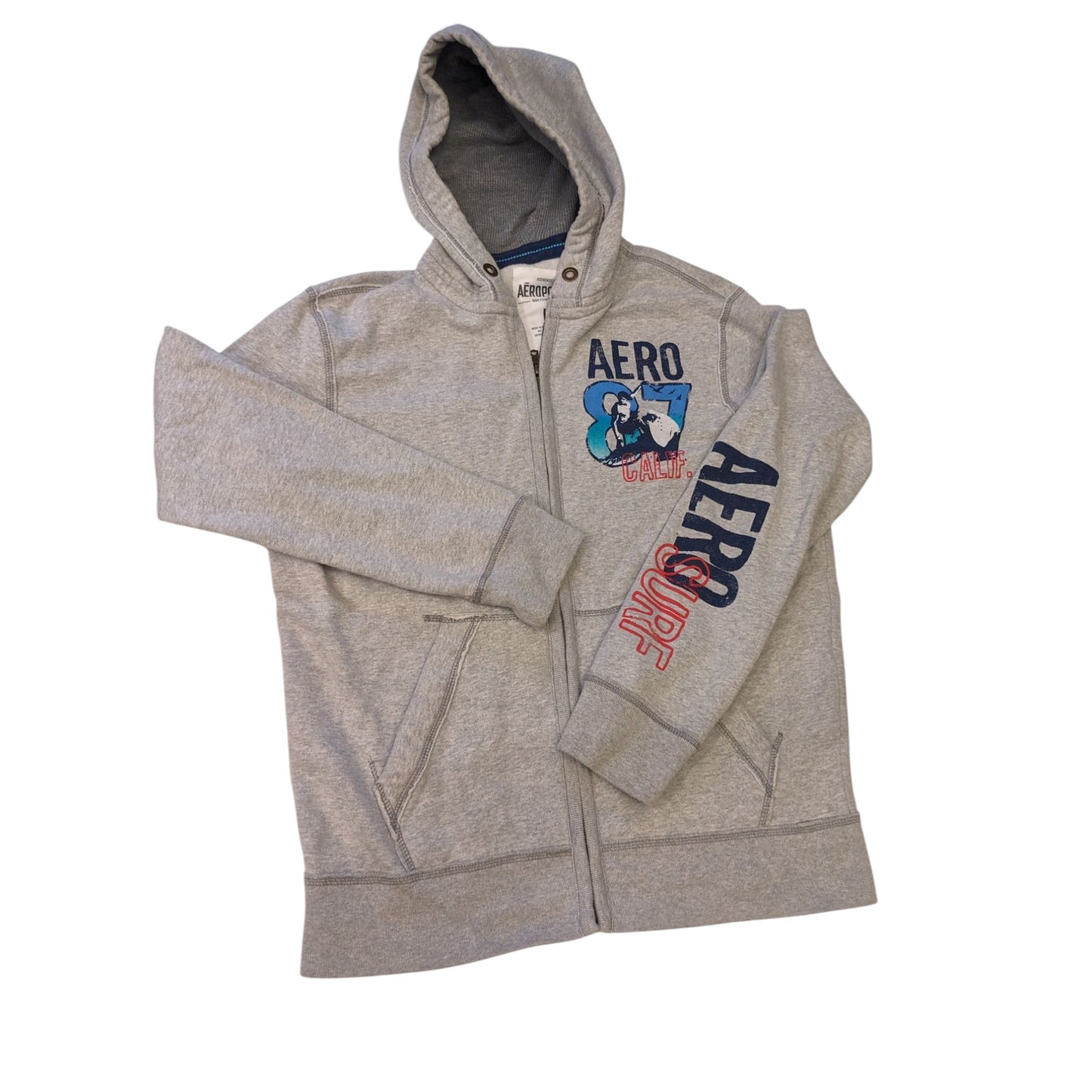 Aeropostale Hoodie Mens Large Zip Up Sweatshirt AERO Surf Graphic California