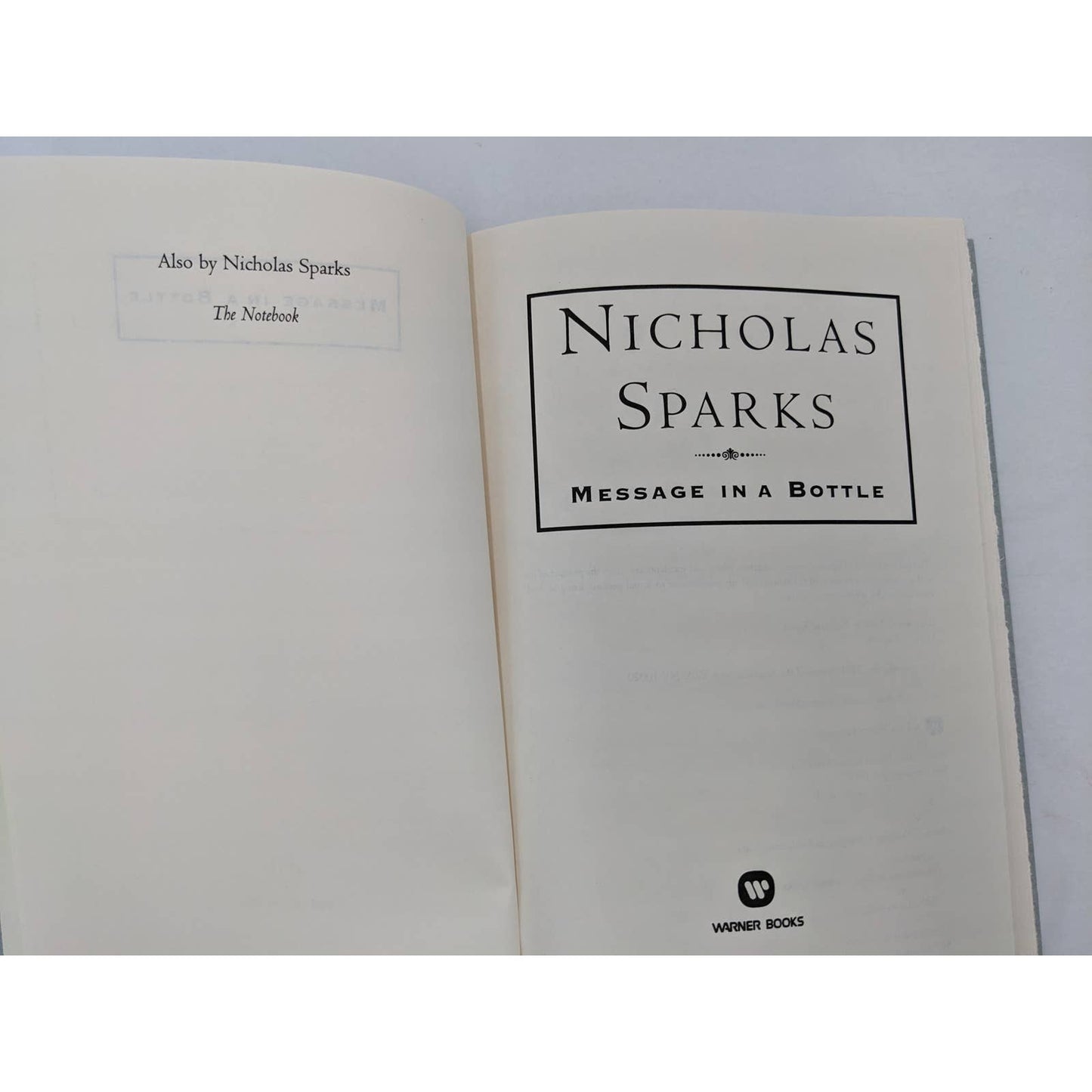 Message In A Bottle By Nicholas Sparks Romance Novel First Printing Vintage 1998