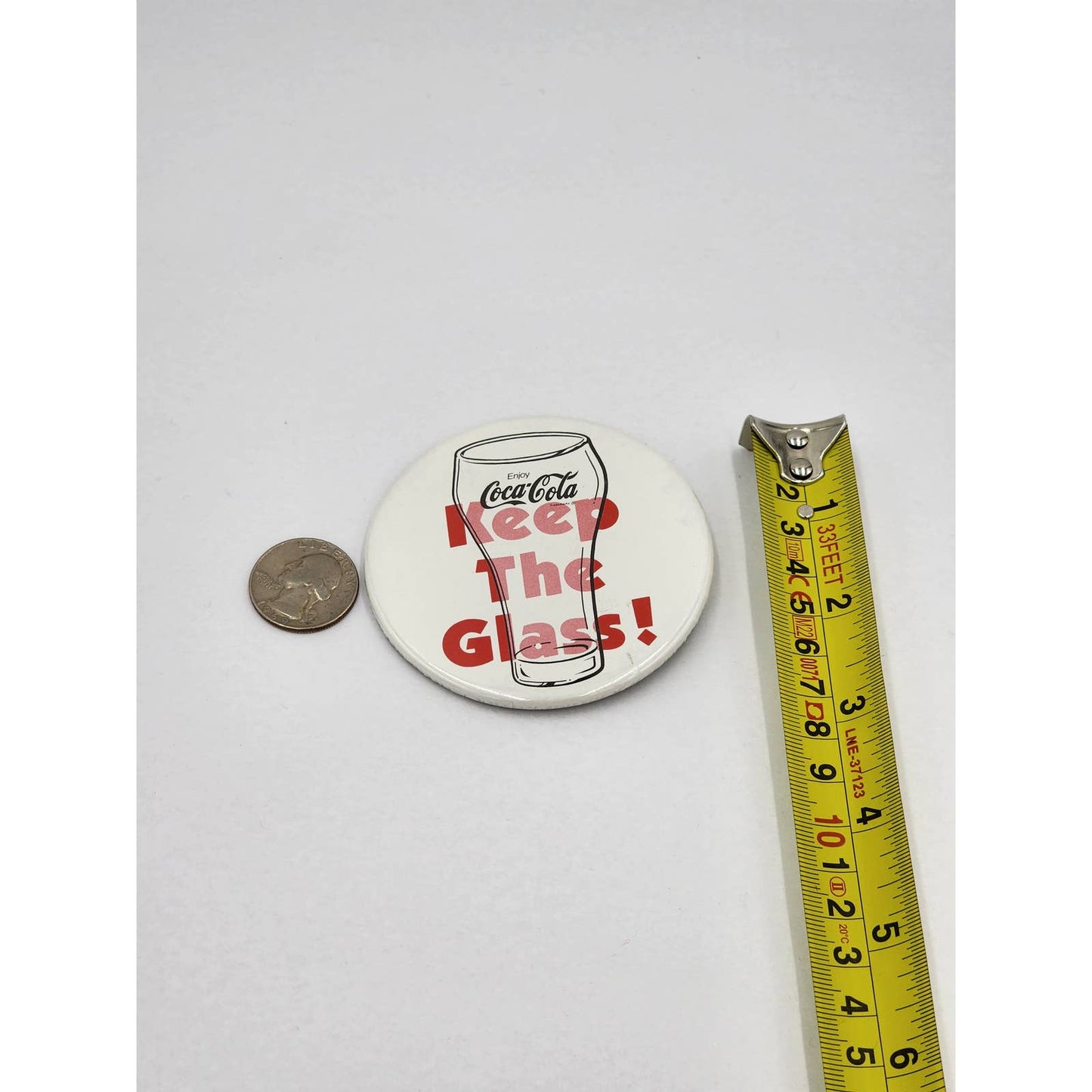 Coca Cola Vintage Pin Enjoy Coca Cola Keep The Glass! Pinback Button