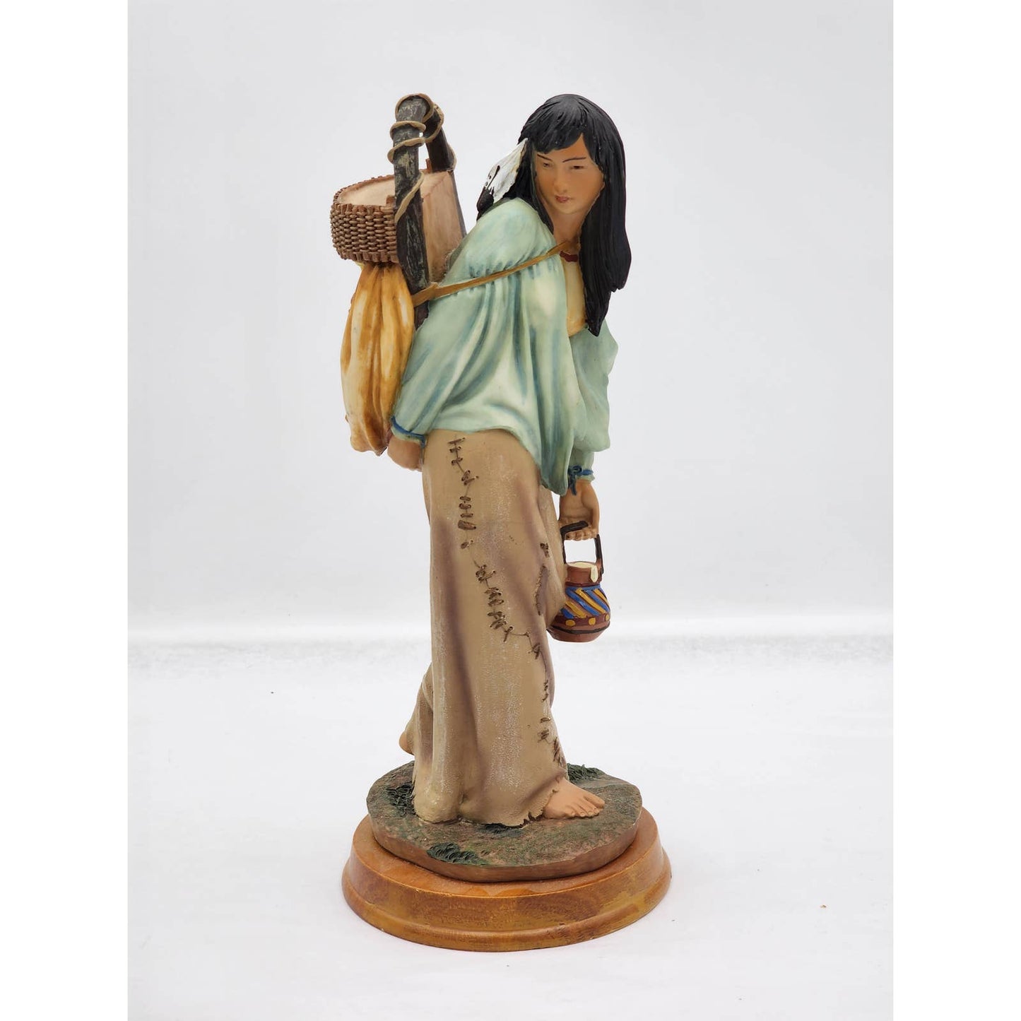 Vintage Indian Woman Mother Figurine Sculpture Motherhood Wood Base Cultural 11"