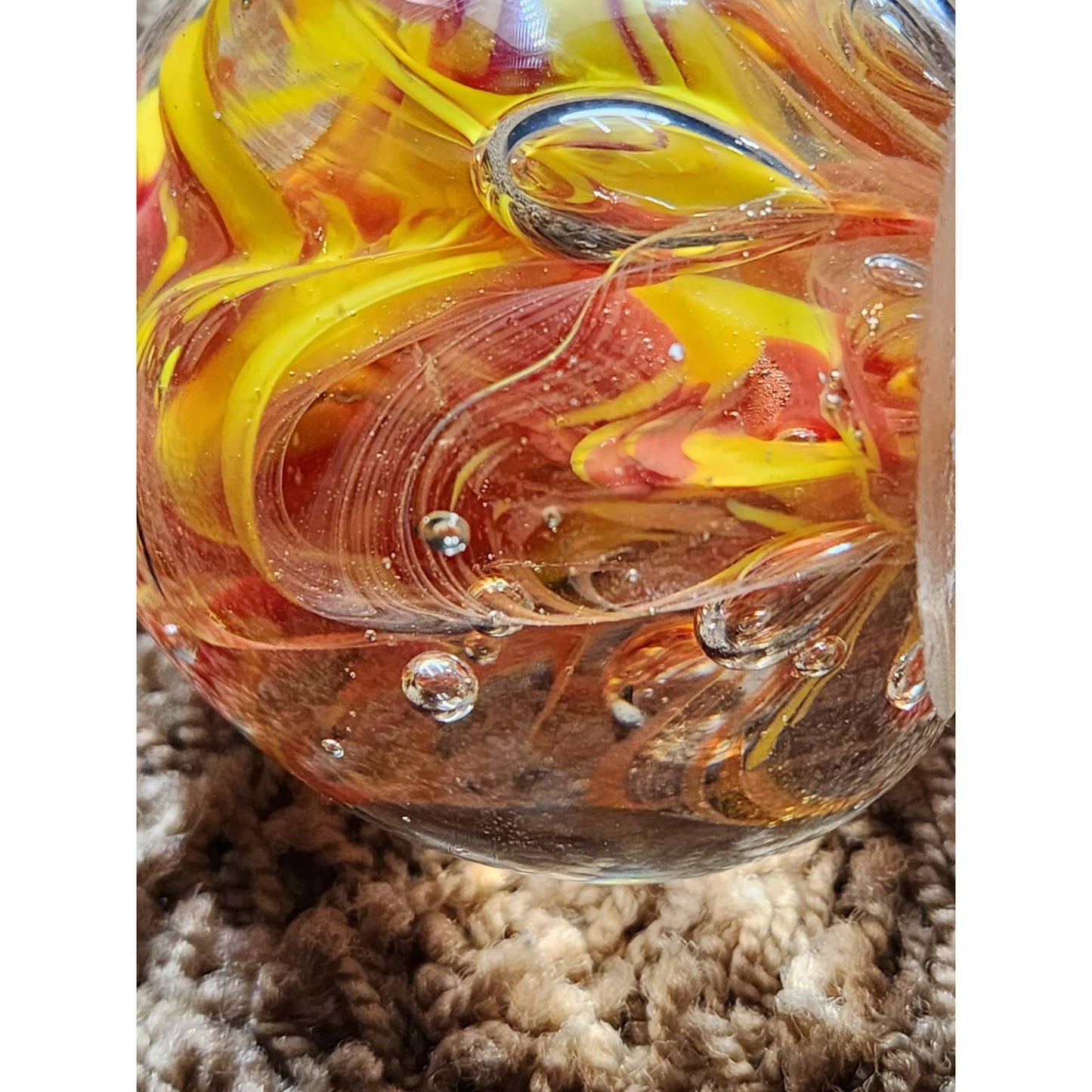 Paperweight Art Glass Orange Yellow Floral Vintage Collectible Home Office Decor