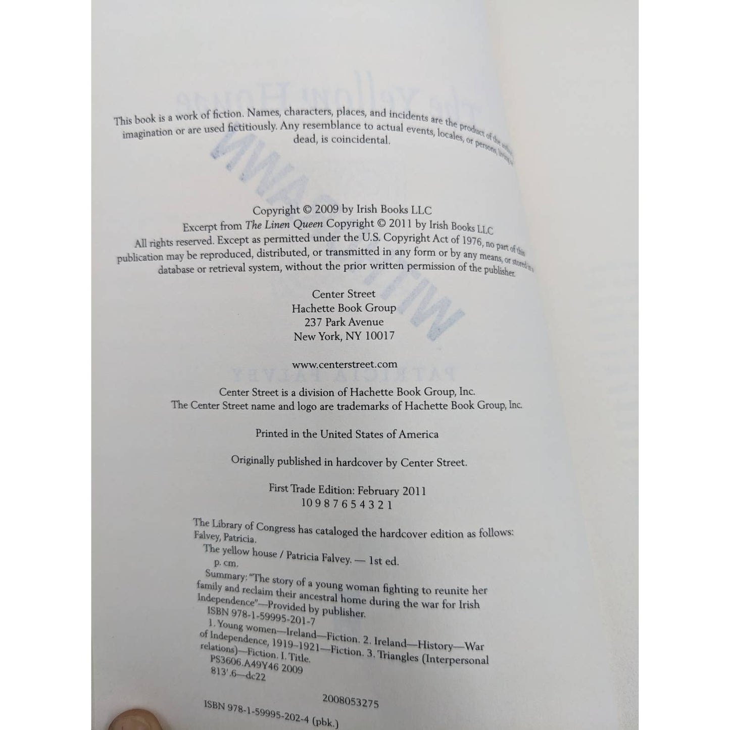 The Yellow House A Novel By Patricia Falvey Best Seller First Trade Edition 2011