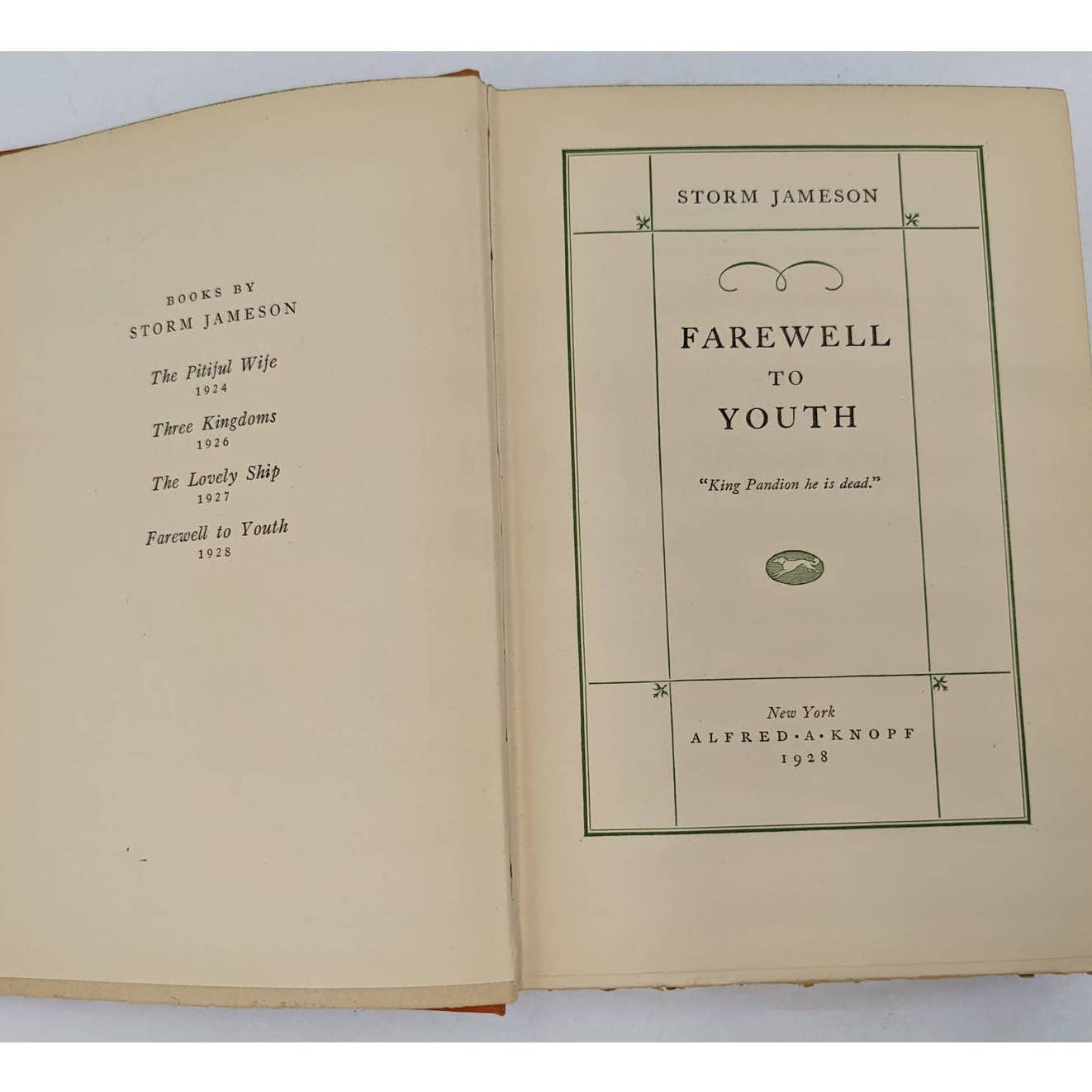 Farewell To Youth By Storm Jameson Novel War Vintage 1928