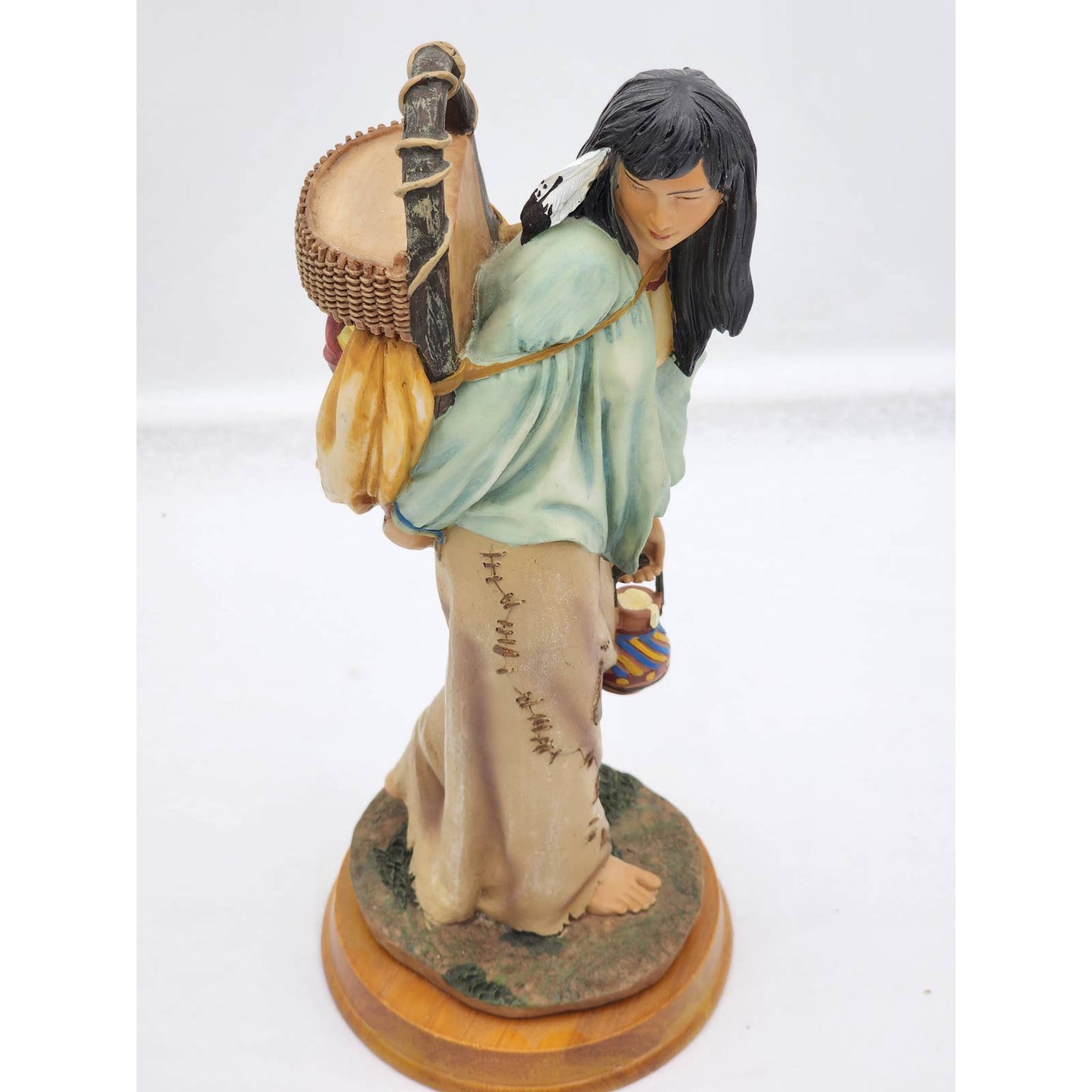 Vintage Indian Woman Mother Figurine Sculpture Motherhood Wood Base Cultural 11"