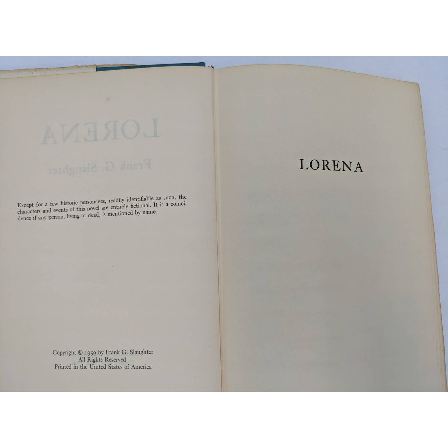 Lorena By Frank G. Slaughter Vintage Novel Book Club Edition W/Jacket 1959