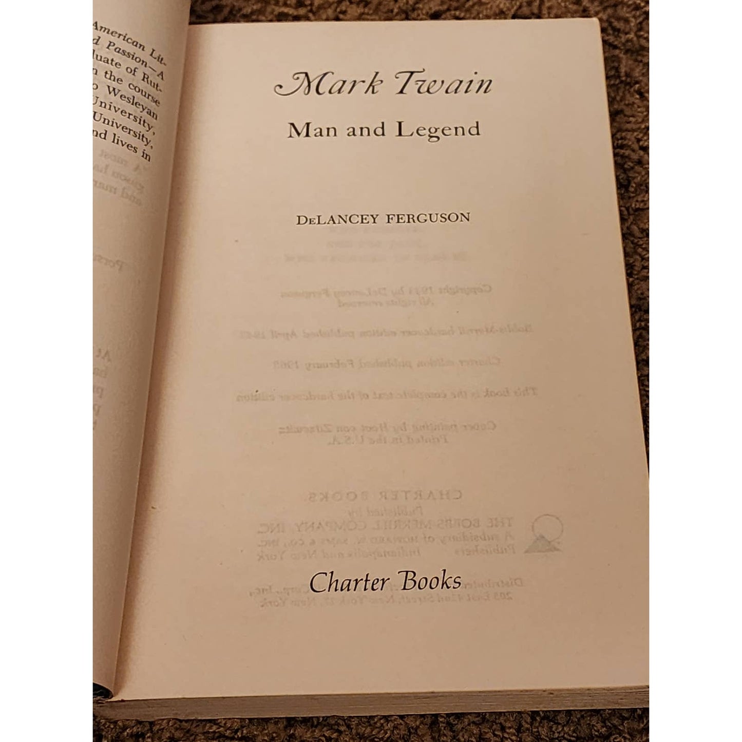 Mark Twain Man And Legend By DeLancey Ferguson Biography Vintage 1963