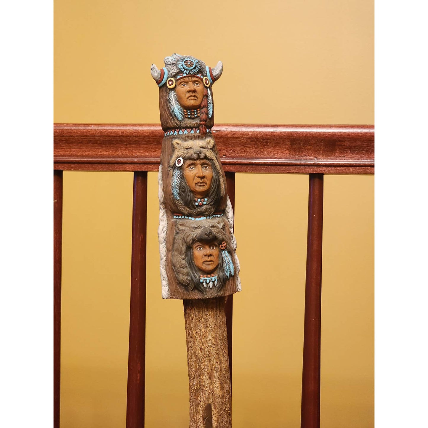 Totem Pole Native American Southwestern Style Large Figurine Wood Rock Decor 39"